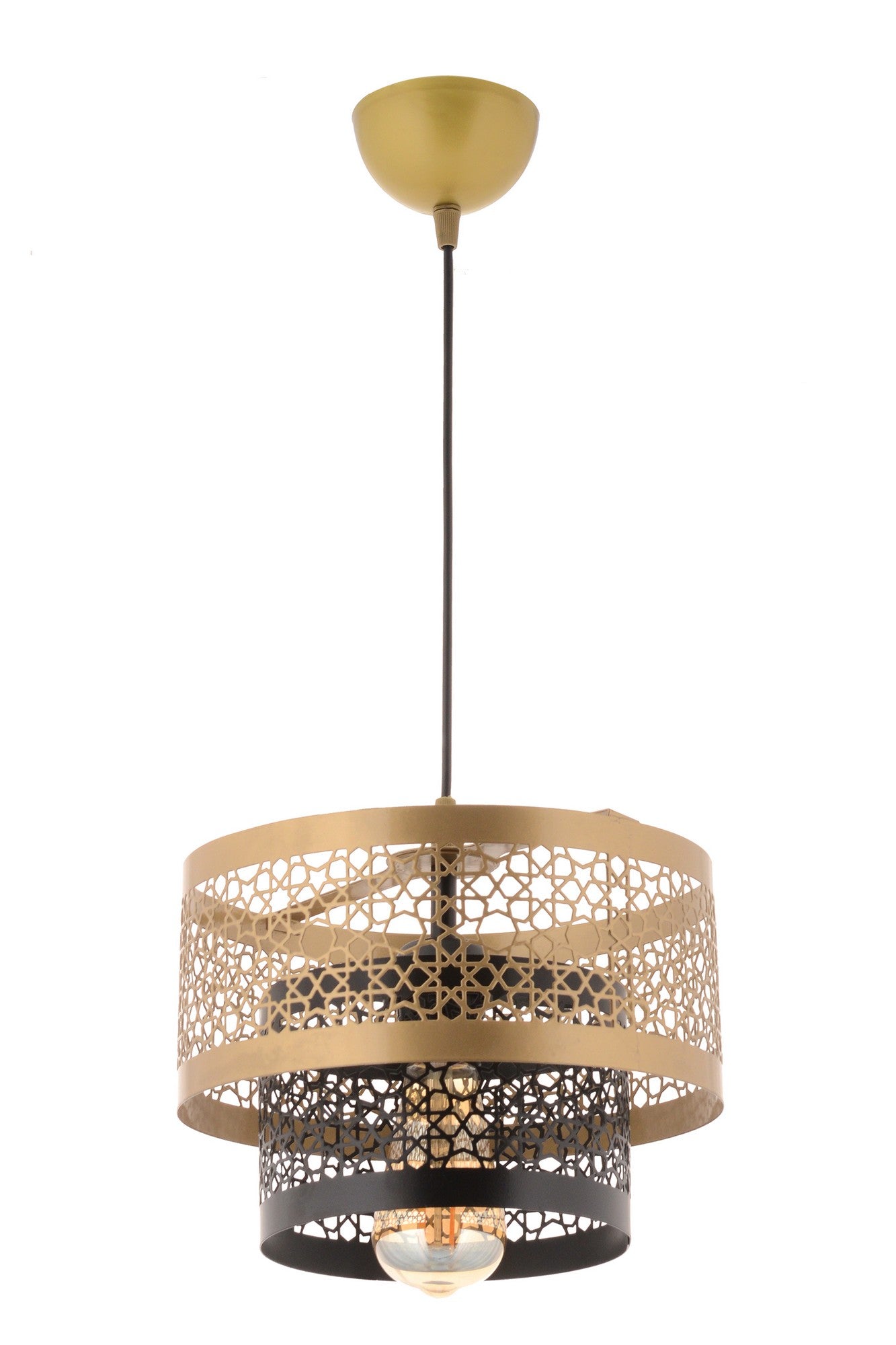 Candeeiro de Teto – 60 cm – Preto e Dourado – Metal