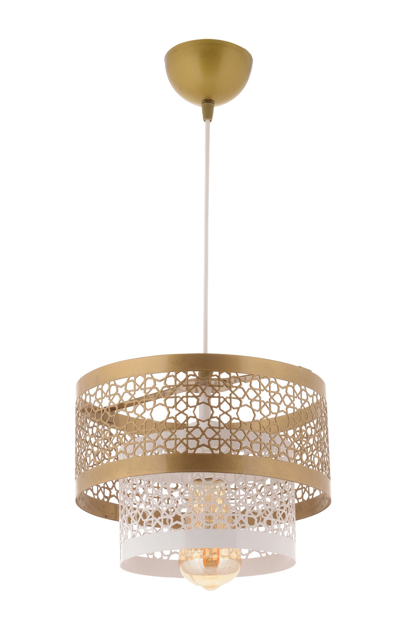 Candeeiro de Teto – 30 x 30 x 22 cm – Branco e Dourado – Metal