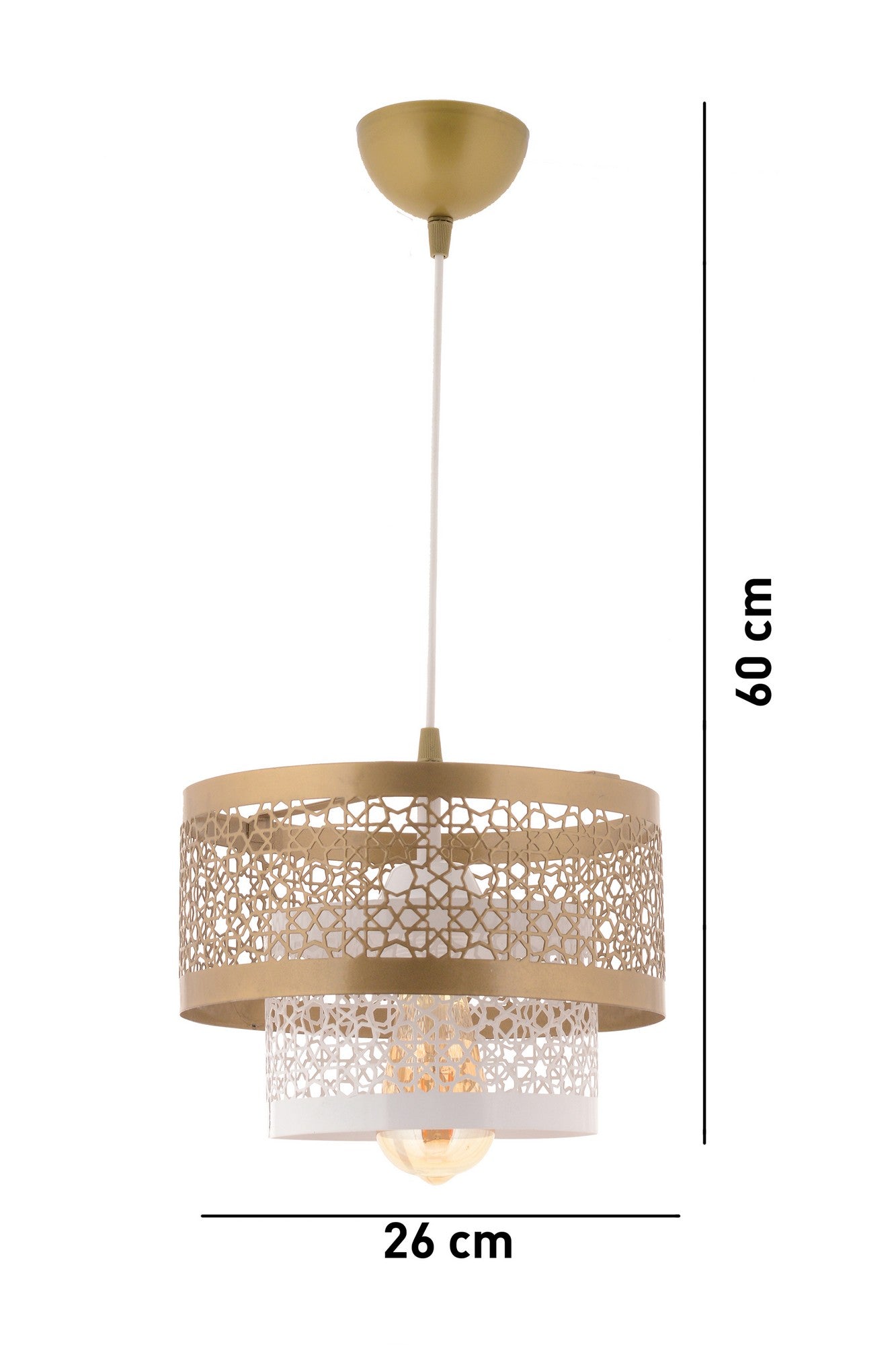 Candeeiro de Teto – 30 x 30 x 22 cm – Branco e Dourado – Metal