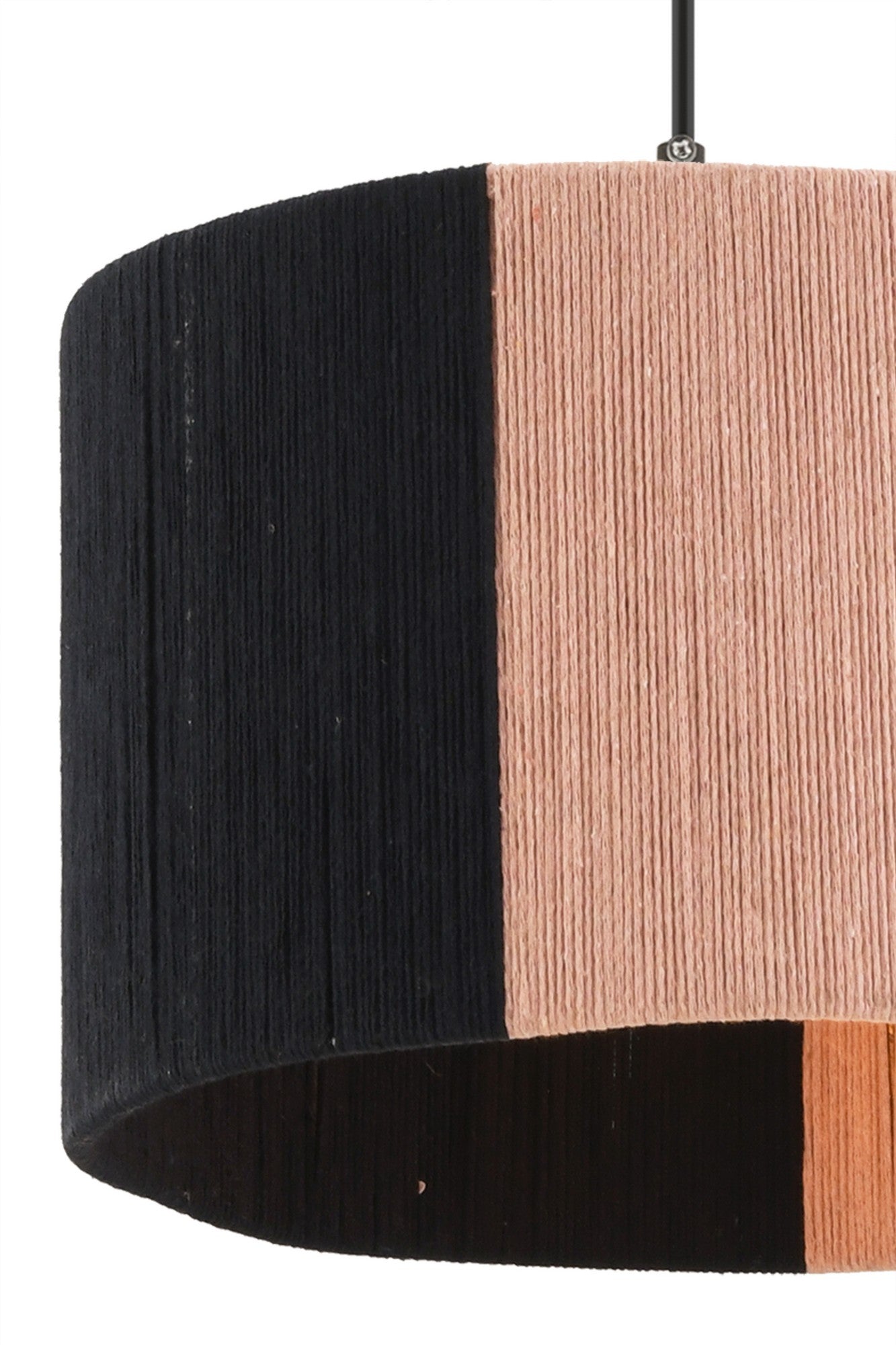 Candeeiro de Teto – 65 cm – Preto e Rosa – Metal e Juta