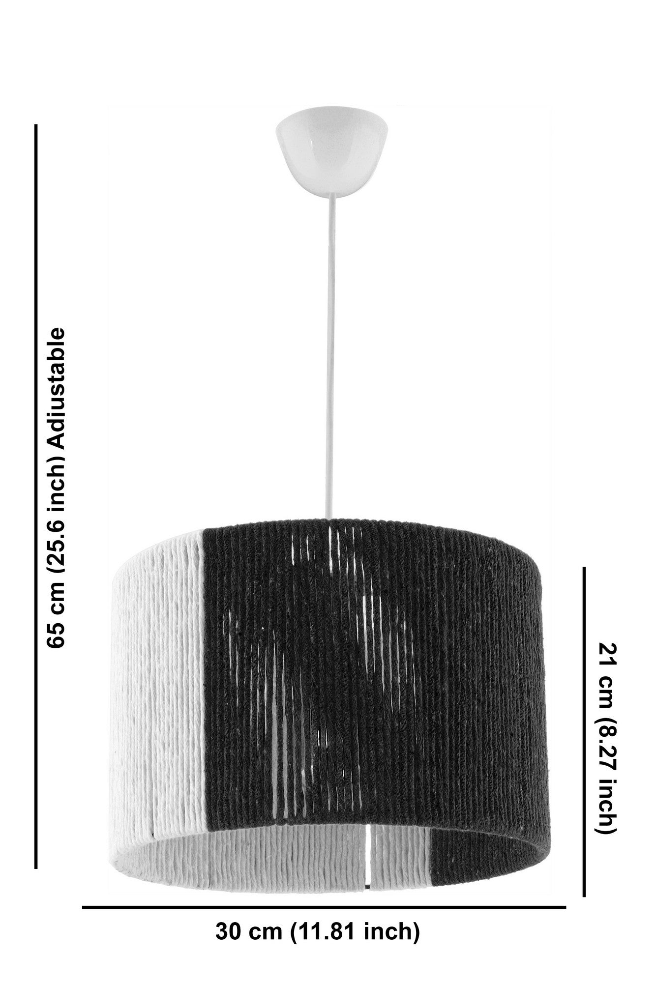 Candeeiro de Teto – 65 cm – Preto e Rosa – Metal e Juta
