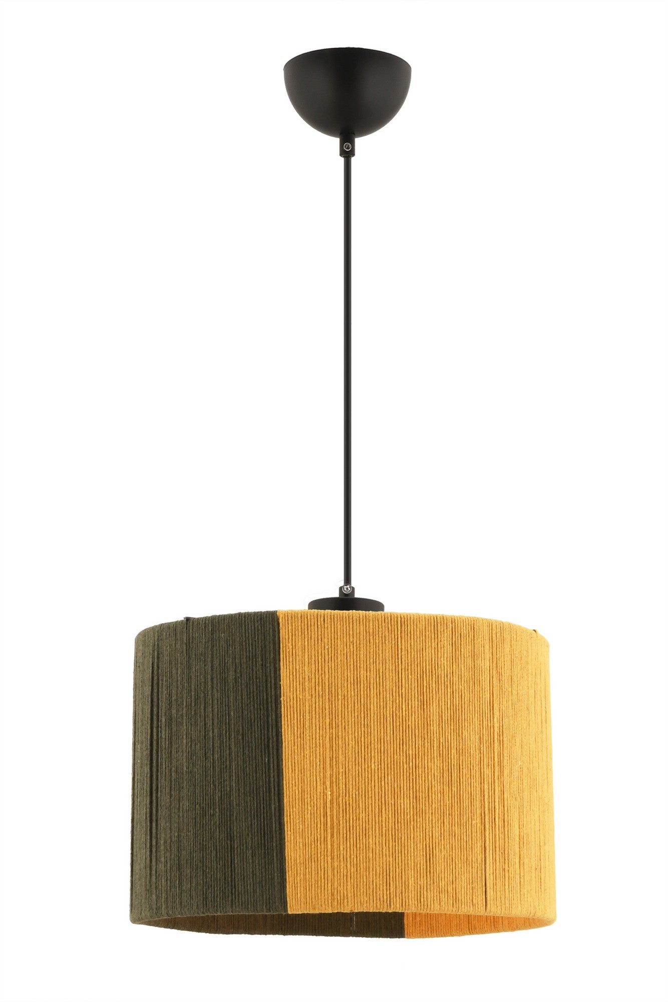 Candeeiro de Teto – 30 x 30 cm – Verde e Amarelo – Metal e Juta