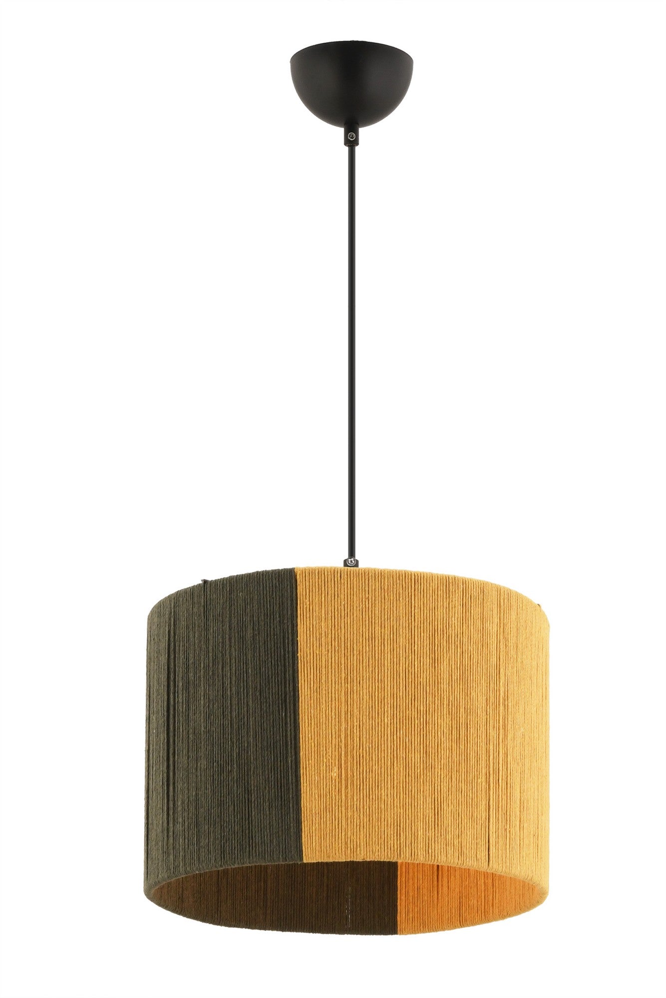 Candeeiro de Teto – 30 x 30 cm – Verde e Amarelo – Metal e Juta