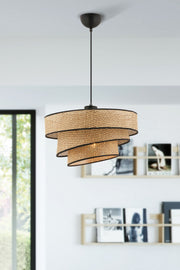 Candeeiro de Teto de Metal e Algodão – 72 cm de Altura – Bege e Preto