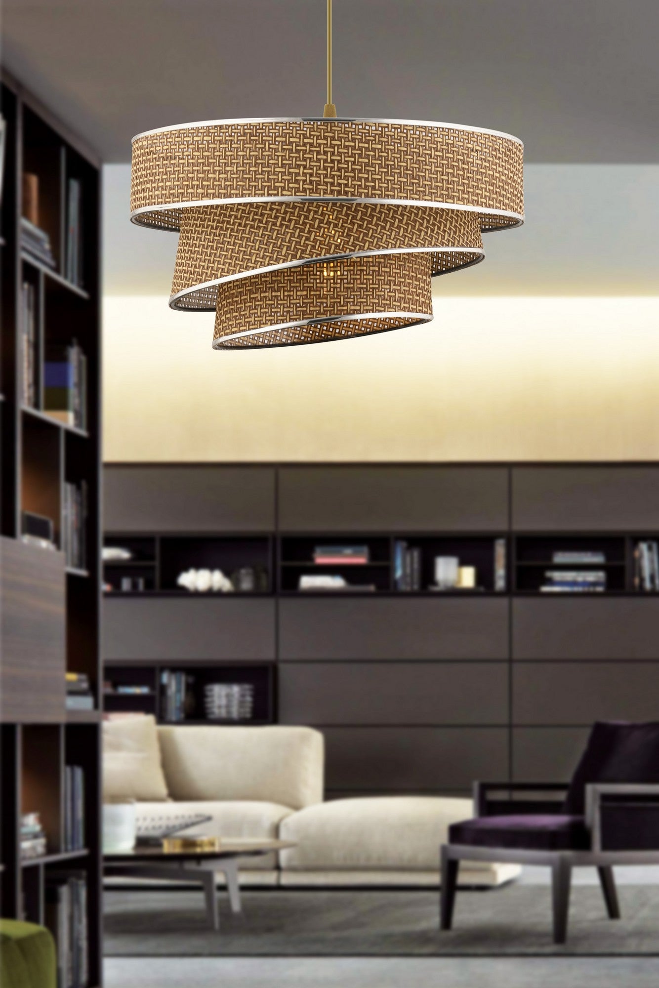 Candeeiro de Teto – 40 x 40 cm – Bege e Prata – Metal e Algodão