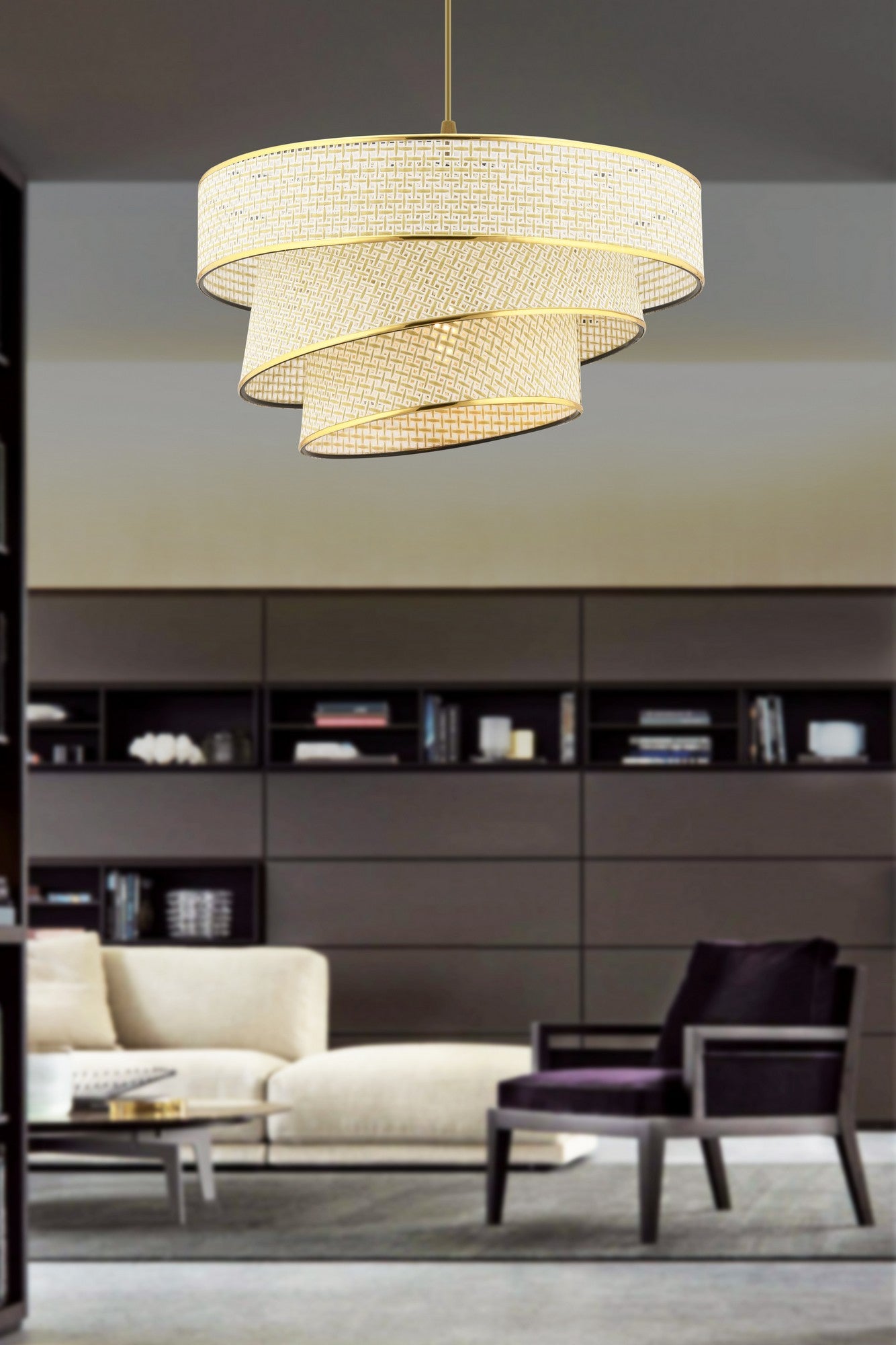 Candeeiro de Teto – 72 cm – Creme e Dourado – Metal