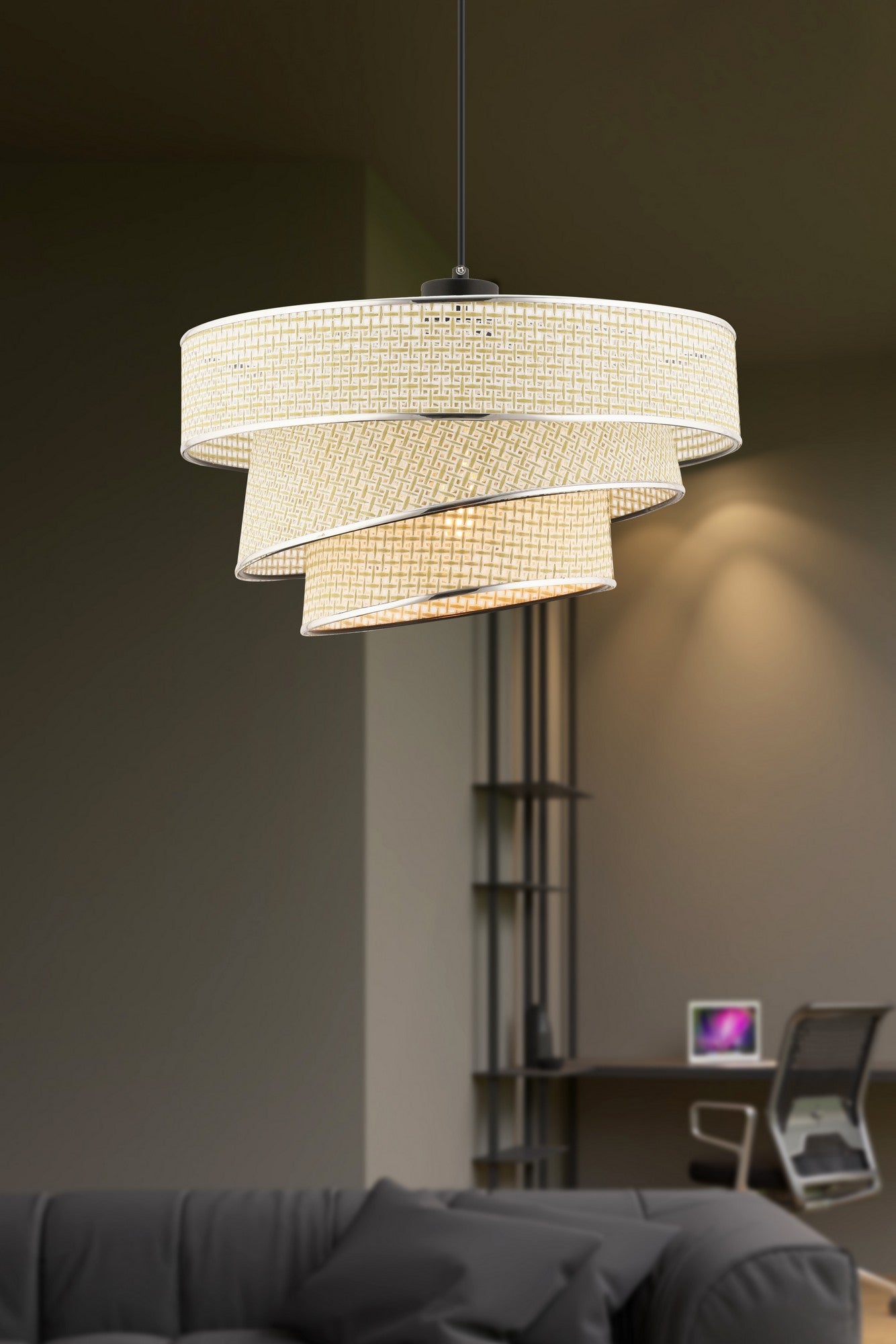 Candeeiro de Teto – 72 cm – Creme e Prata – Metálico