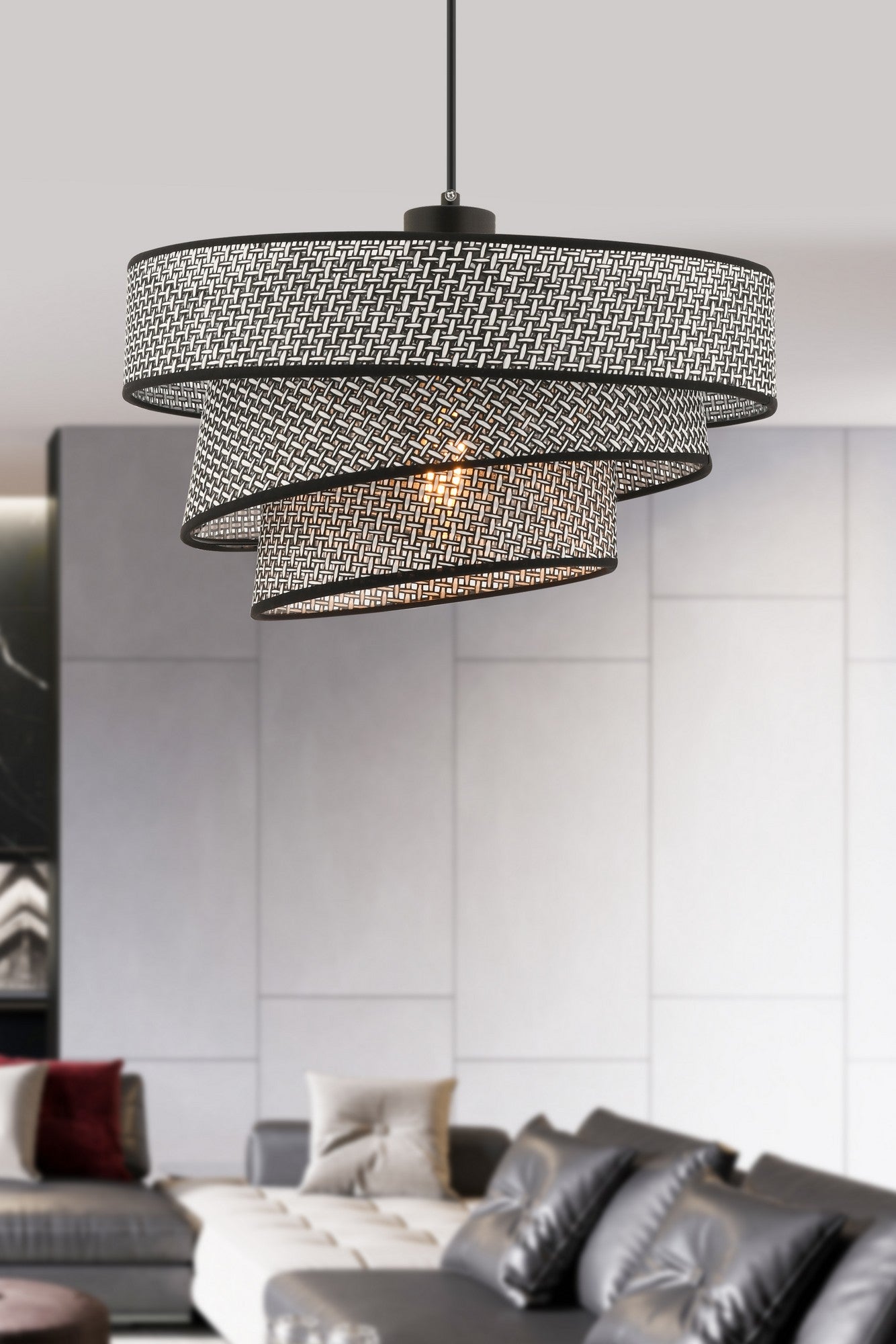 Candeeiro de Teto – 40 x 40 cm – Cinza e Preto – Metal e Algodão