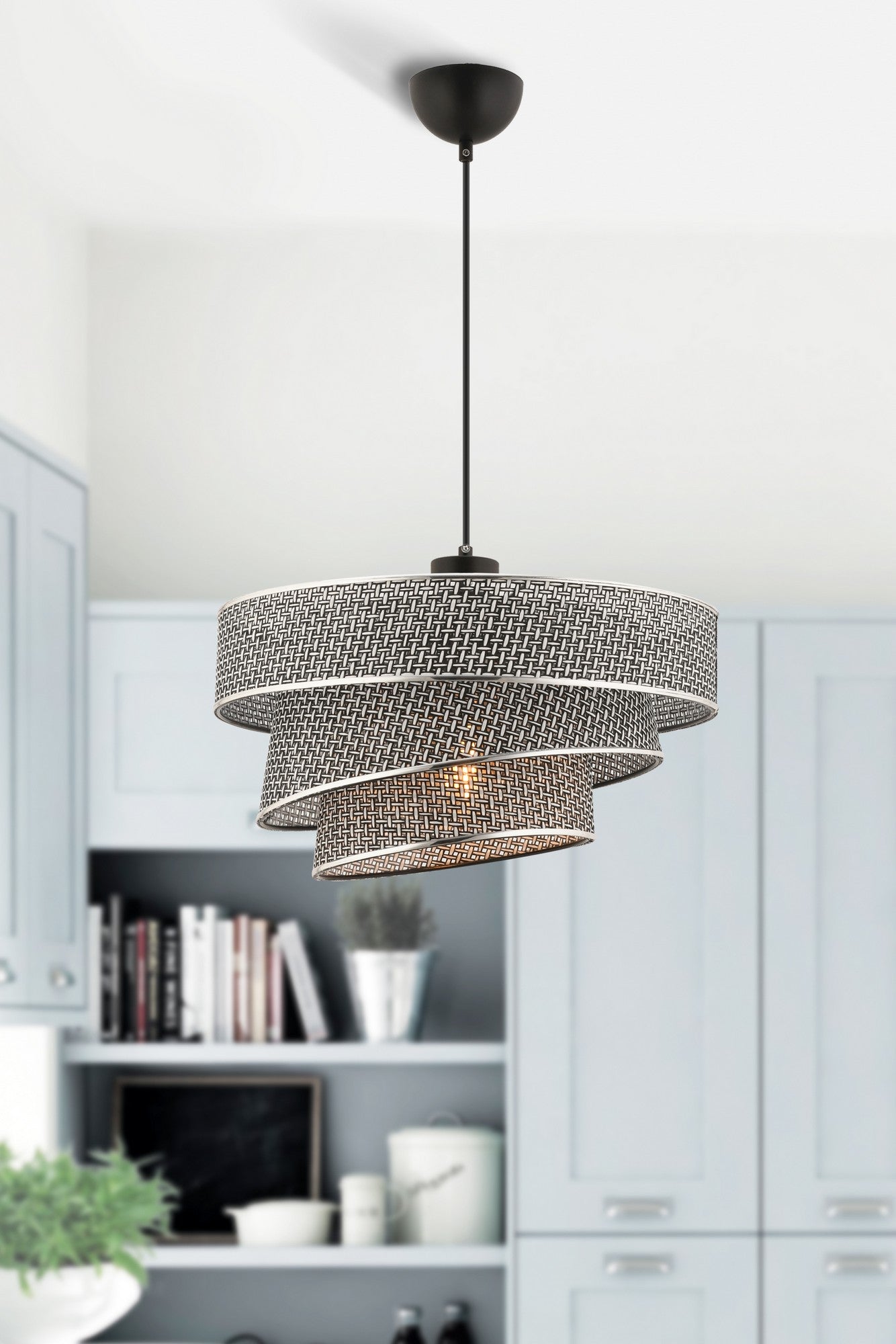 Candeeiro de Teto – 72 cm – Cinza – Metal e Algodão