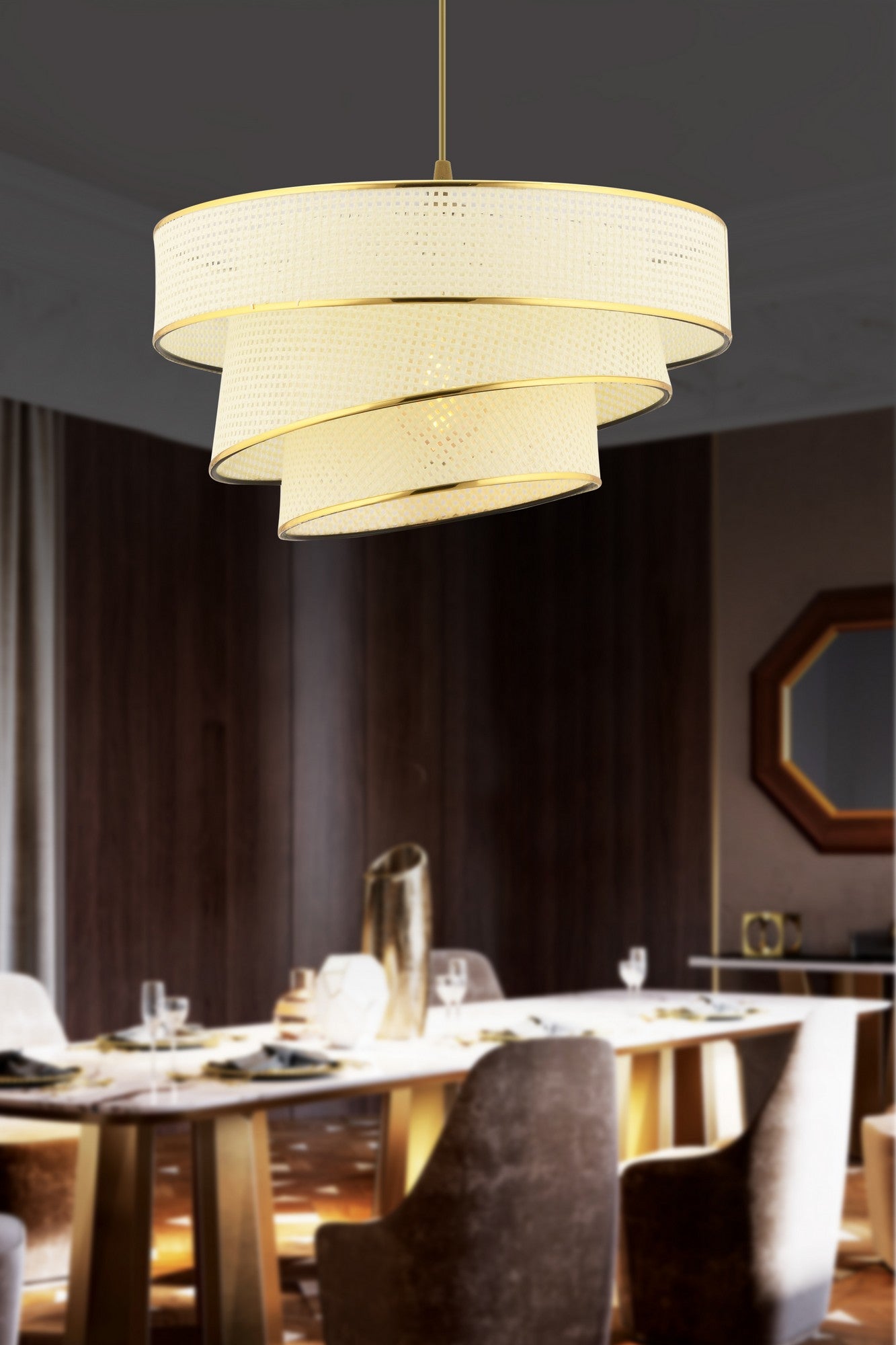 Candeeiro de Teto – 40 x 40 cm – Branco e Dourado – Metálico