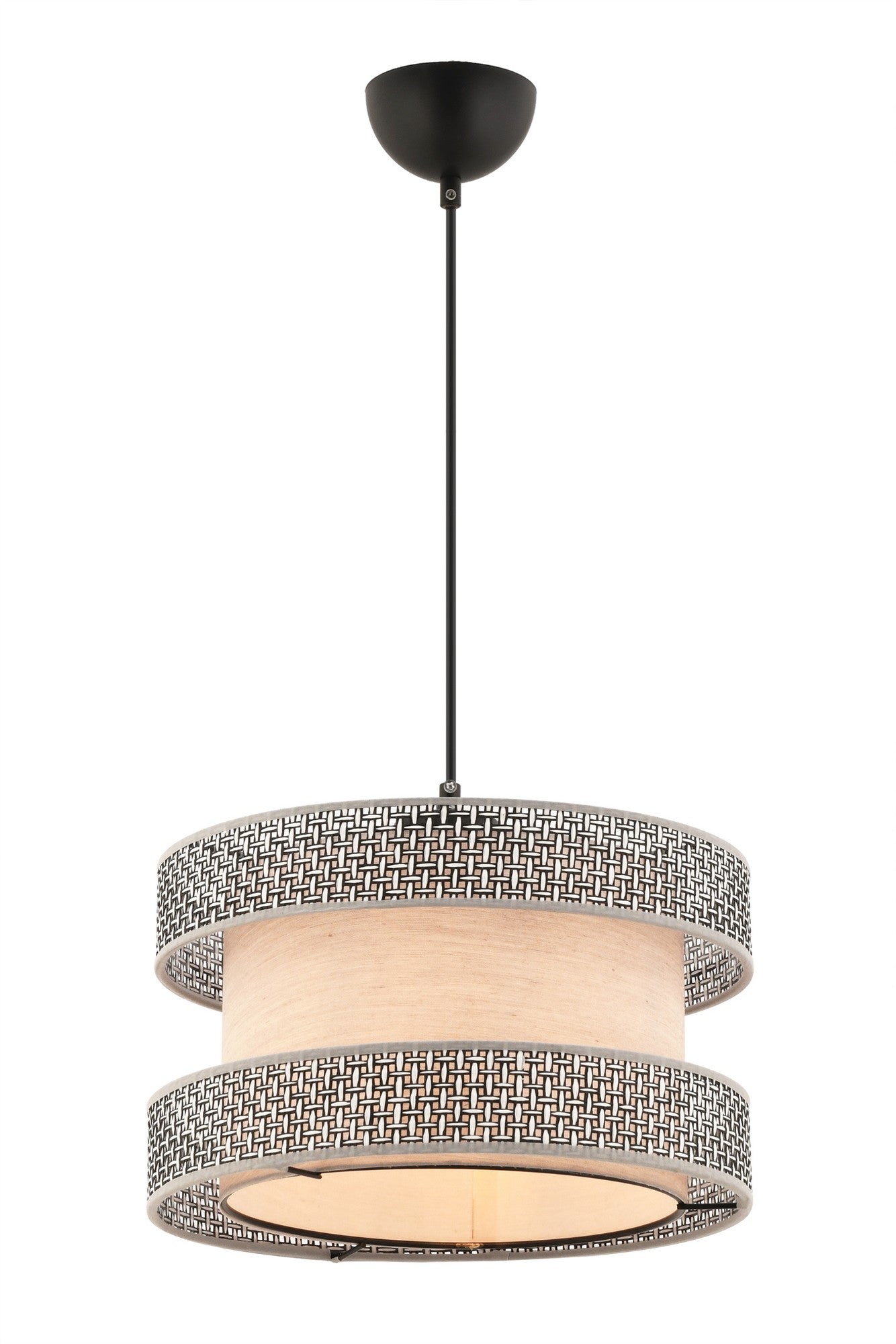 Candeeiro de Teto – 40 x 40 cm – Cinza e Bege – Metal e Algodão