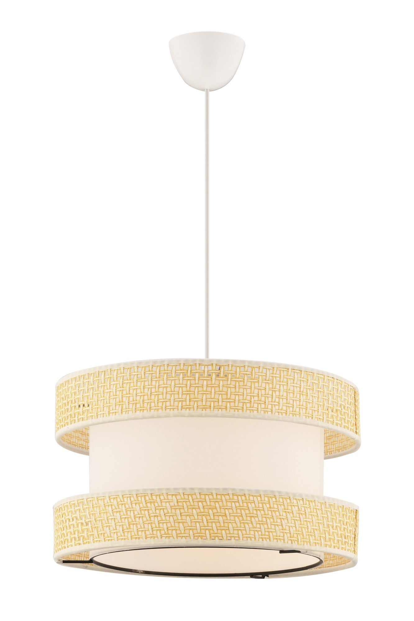 Candeeiro de Teto – 65 cm – Camel e Branco – Metal e Algodão