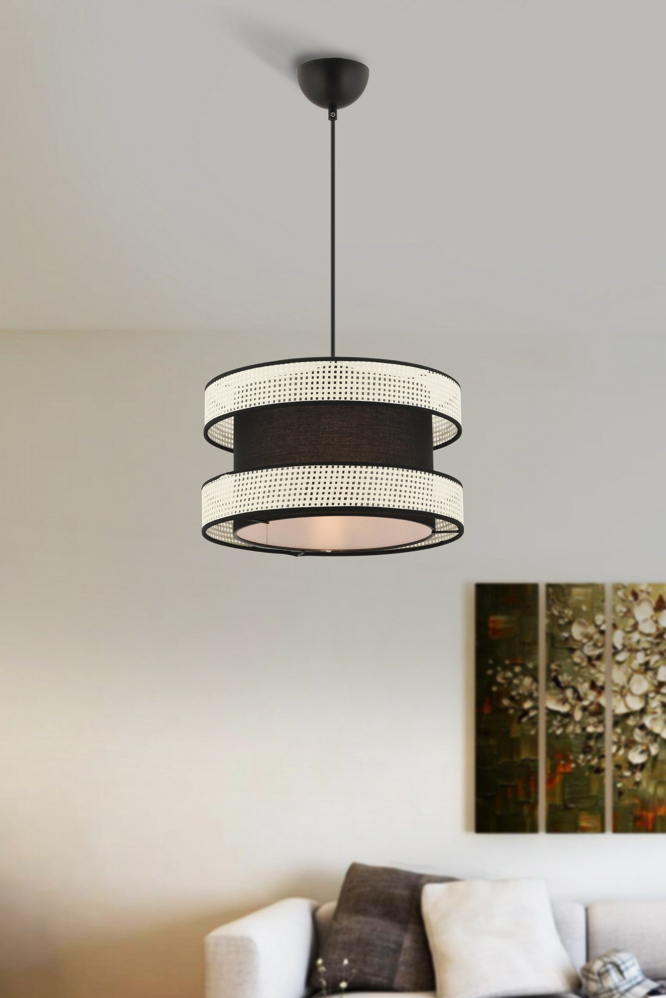 Candeeiro de Teto – 65 cm – Branco e Preto – Metal