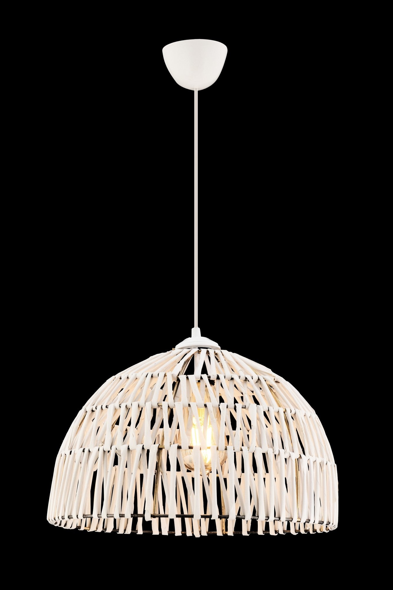 Candeeiro de Teto – 65 cm – Branco – Metal e Bambu