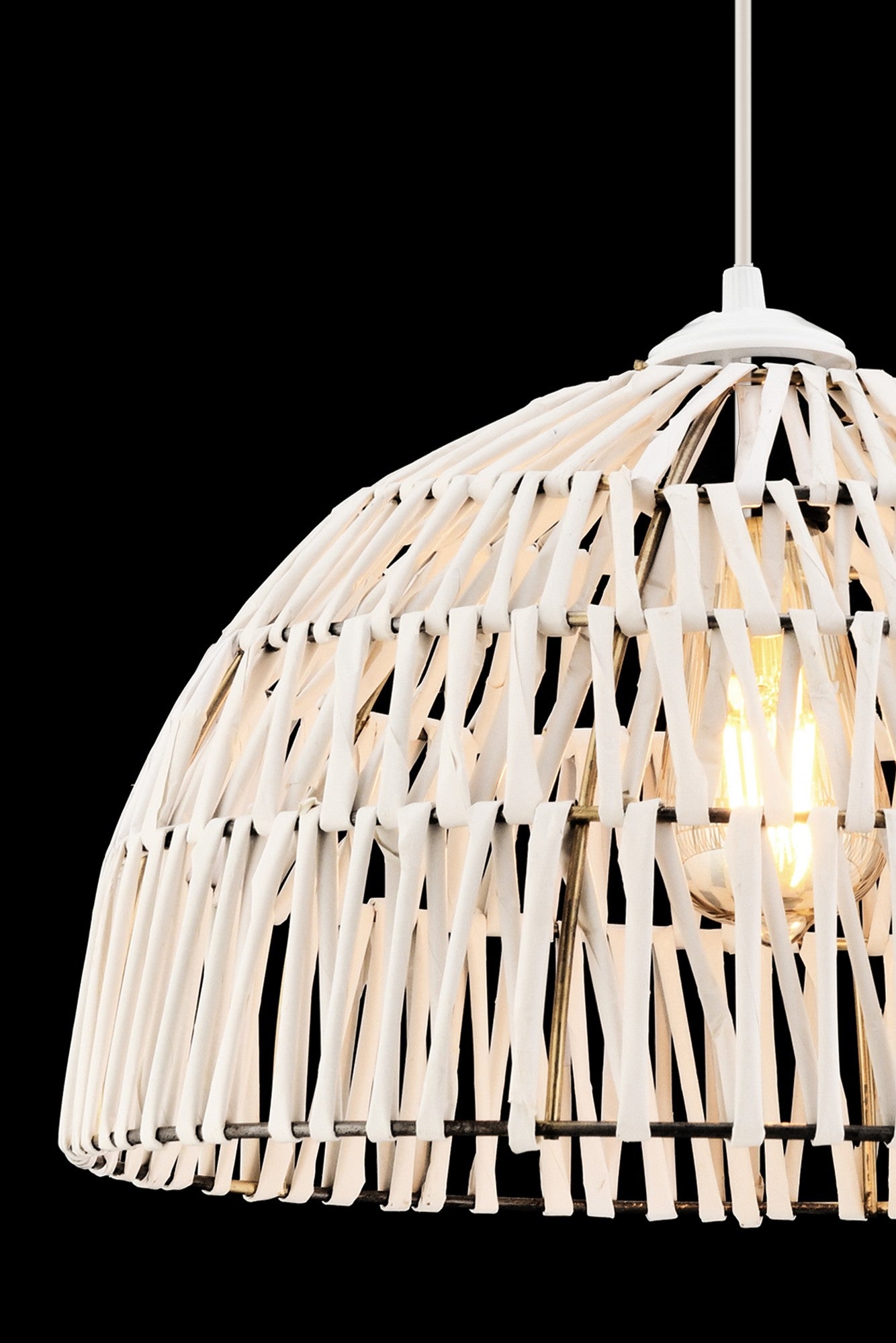 Candeeiro de Teto – 65 cm – Branco – Metal e Bambu