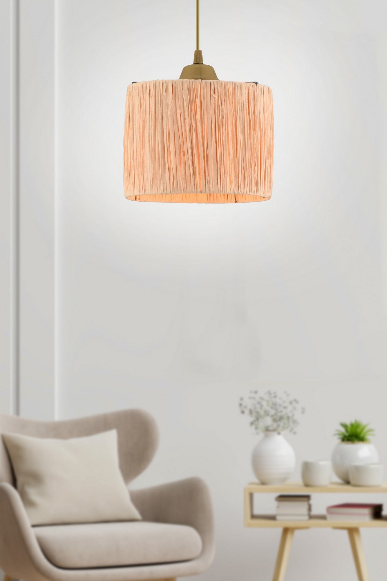 Candeeiro de Teto – 55 cm – Natural – Metal e Ráfia