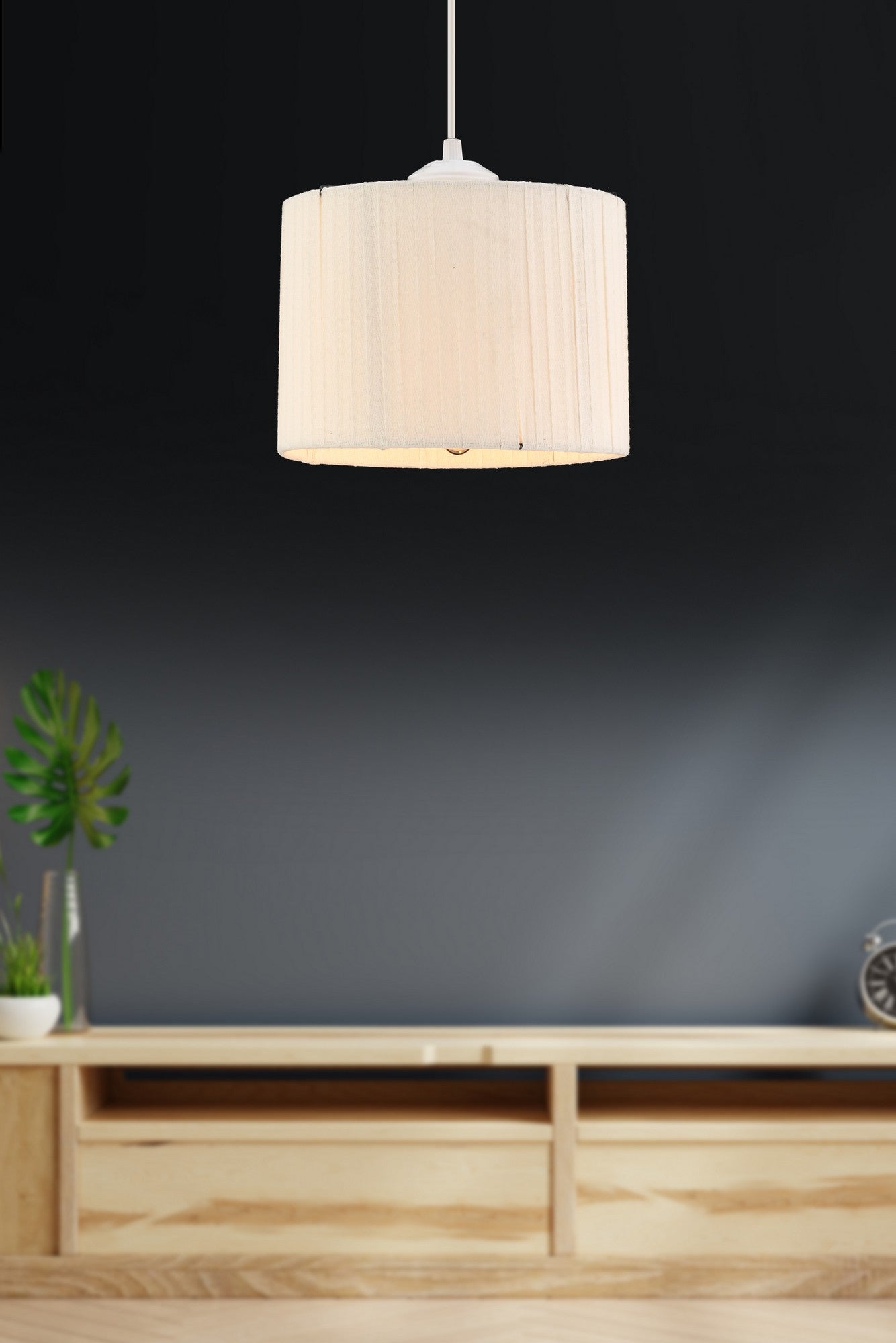 Candeeiro de Teto – 55 cm – Branco – Metálico e Ráfia