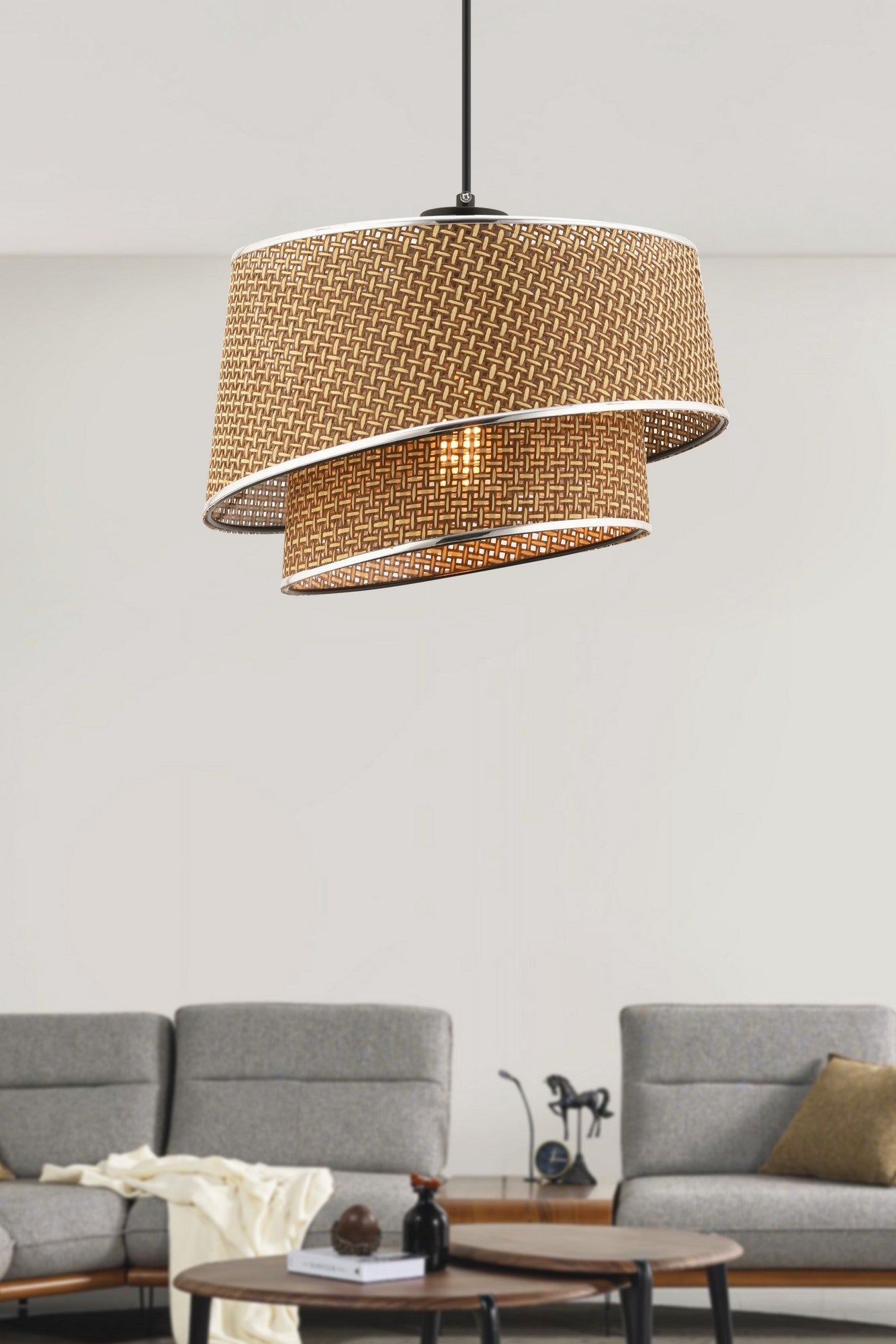 Candeeiro de Teto – 65 cm – Bege e Prata – Metálico