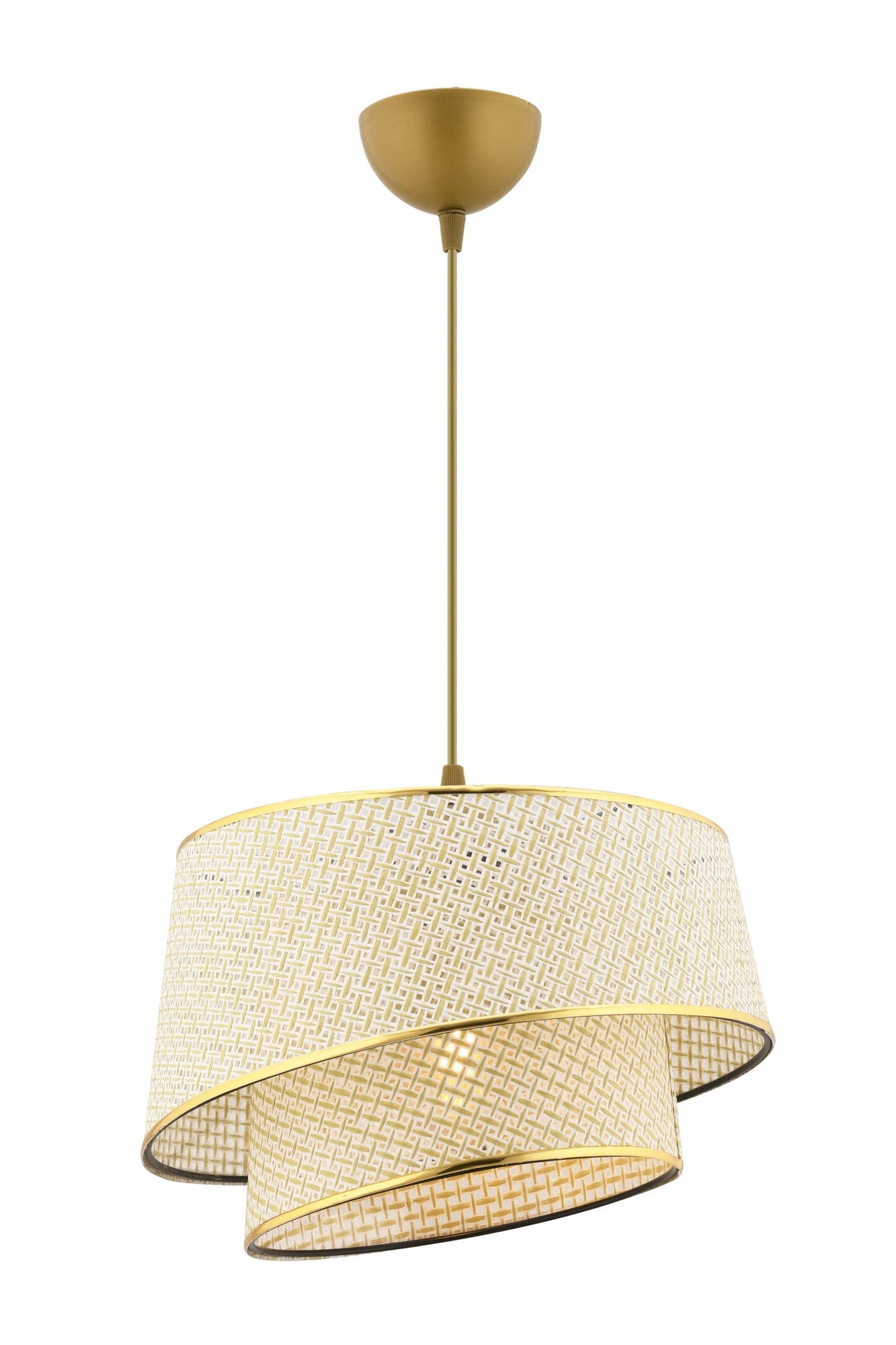 Candeeiro de Teto – 65 cm – Creme e Dourado – Metálico e Tecido