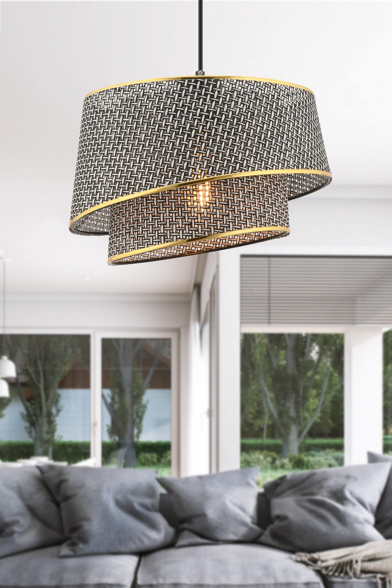Candeeiro de Teto – 65 cm – Cinzento e dourado – Metálico