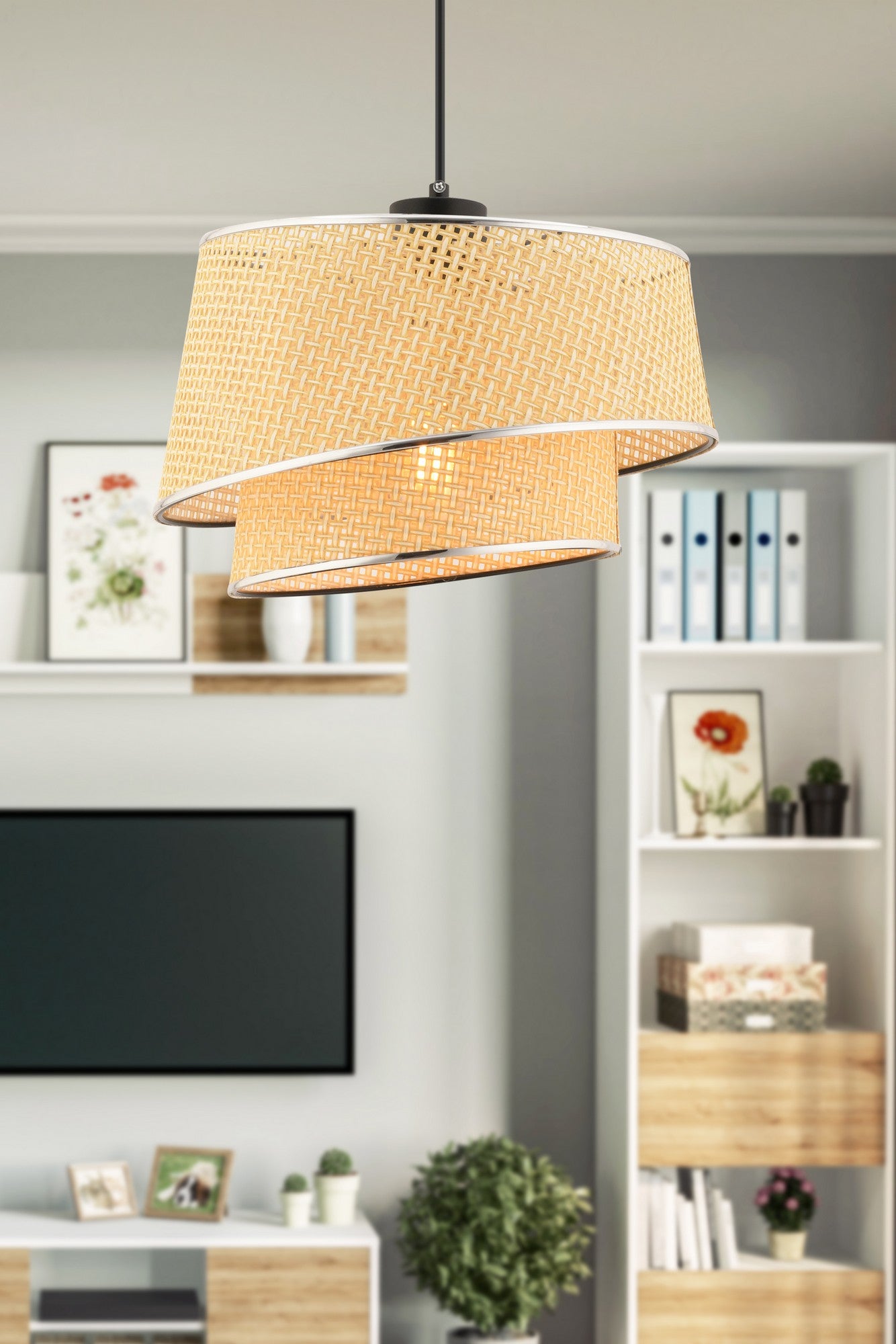 Candeeiro de Teto – 65 cm – Camel e Prata – Metálico