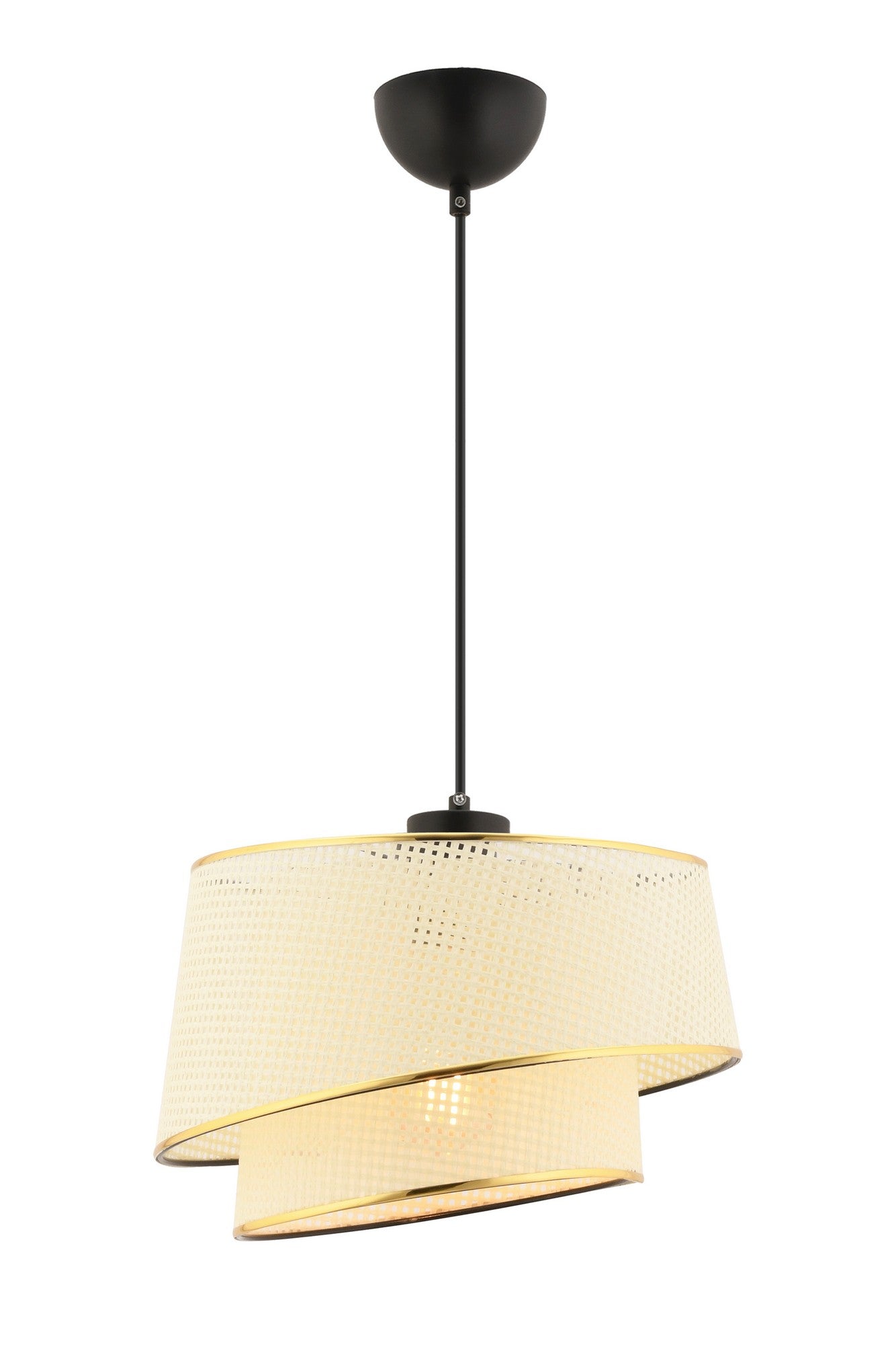 Candeeiro de Teto – 65 cm – Branco e Dourado – Metálico e Tecido