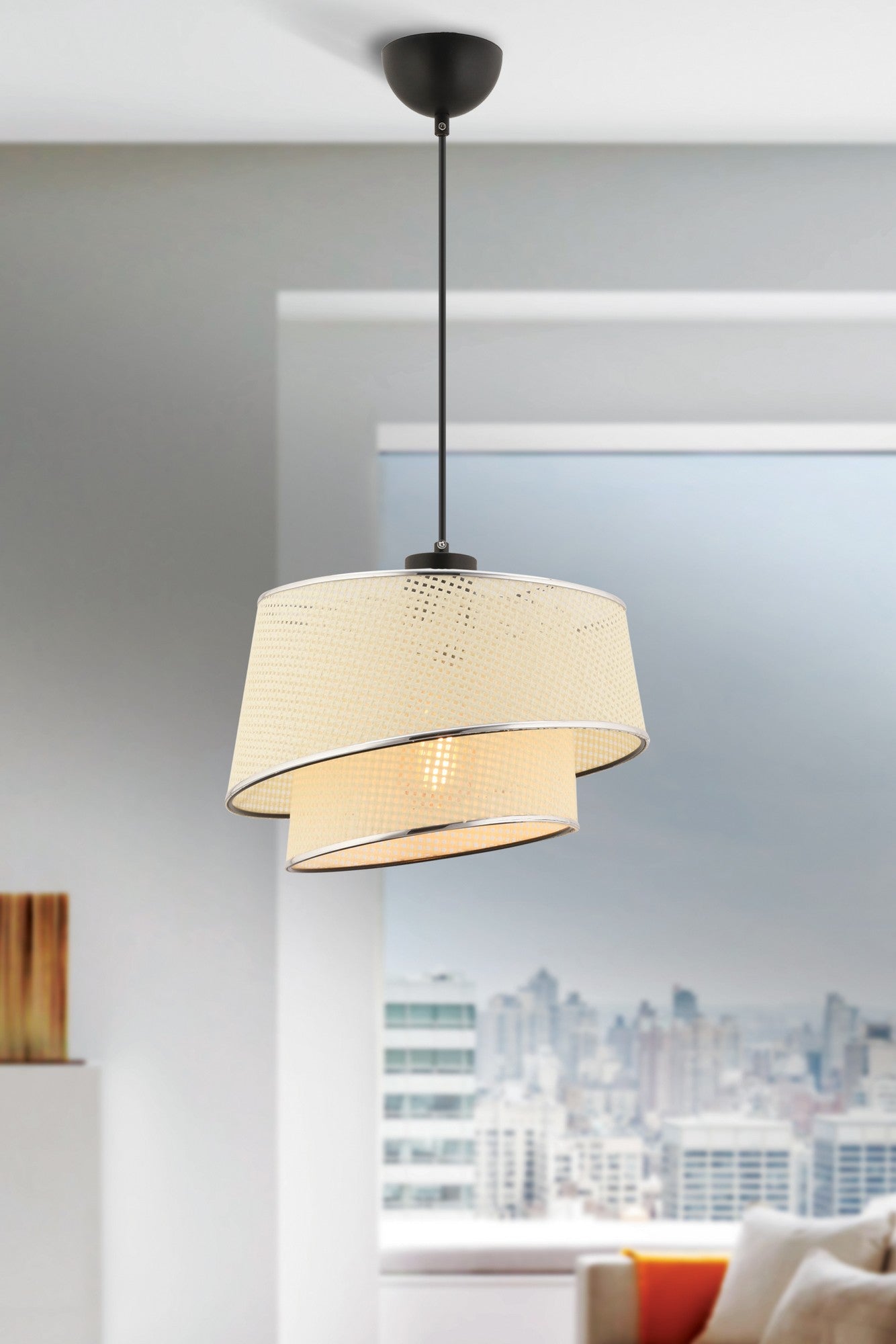 Candeeiro de Teto – 32 x 32 x 65 cm – Branco e Prateado – Metal