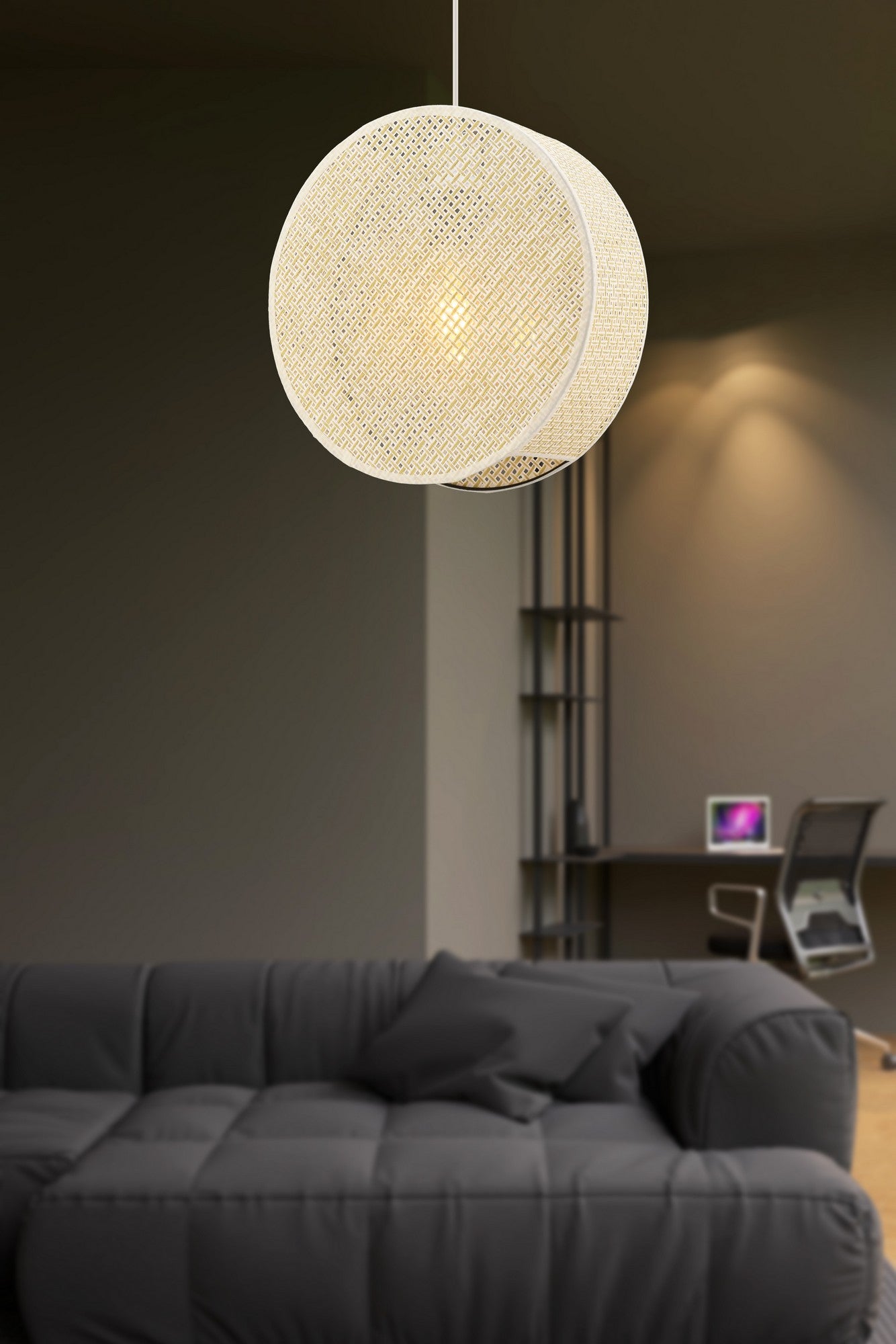 Candeeiro de Teto – 75 cm – Creme – Metal e Algodão