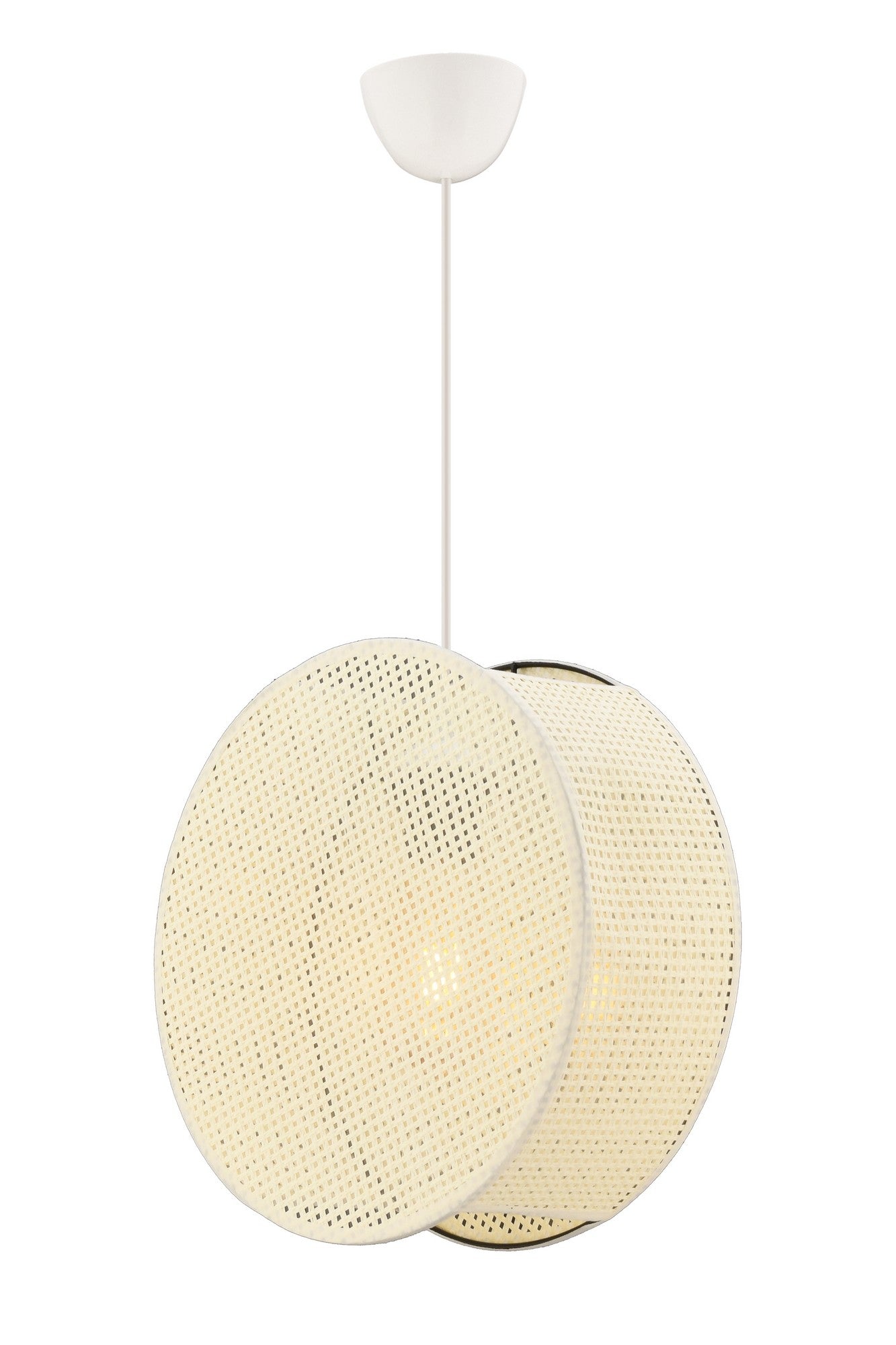 Candeeiro de Teto – 65 cm – Bege e Branco – Corpo metálico e tampa de algodão
