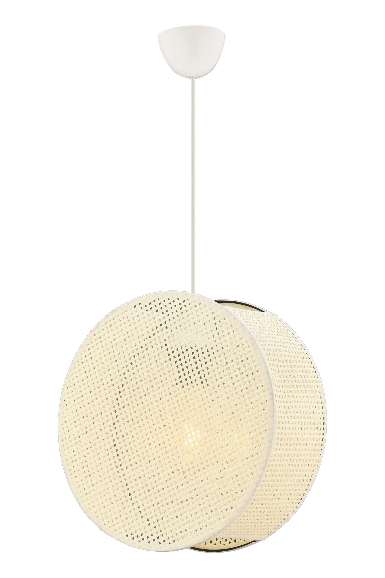 Candeeiro de Teto – 65 cm – Bege e Branco – Corpo metálico e tampa de algodão
