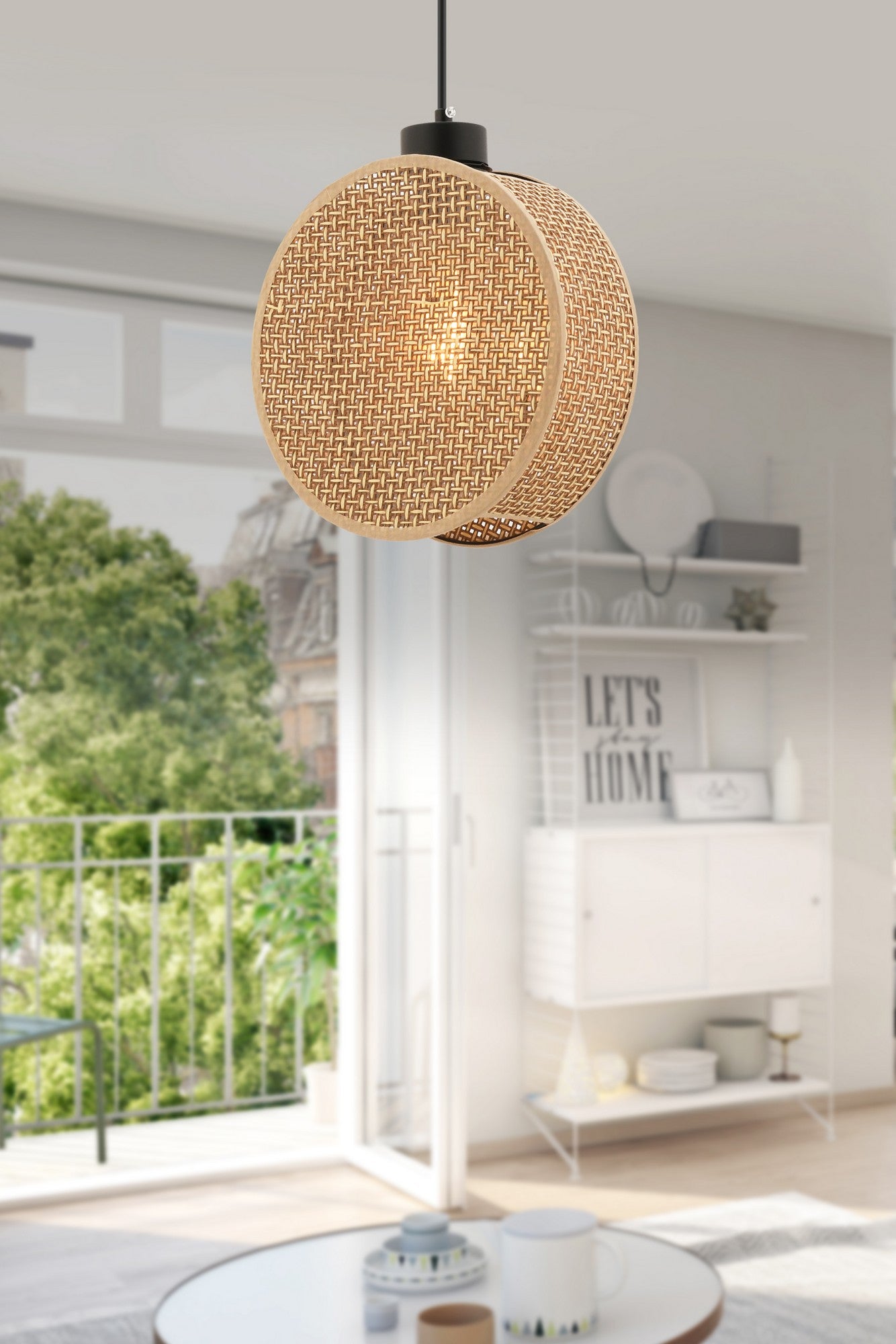 Candeeiro de Teto – 65 cm – Bege – Metal e Algodão