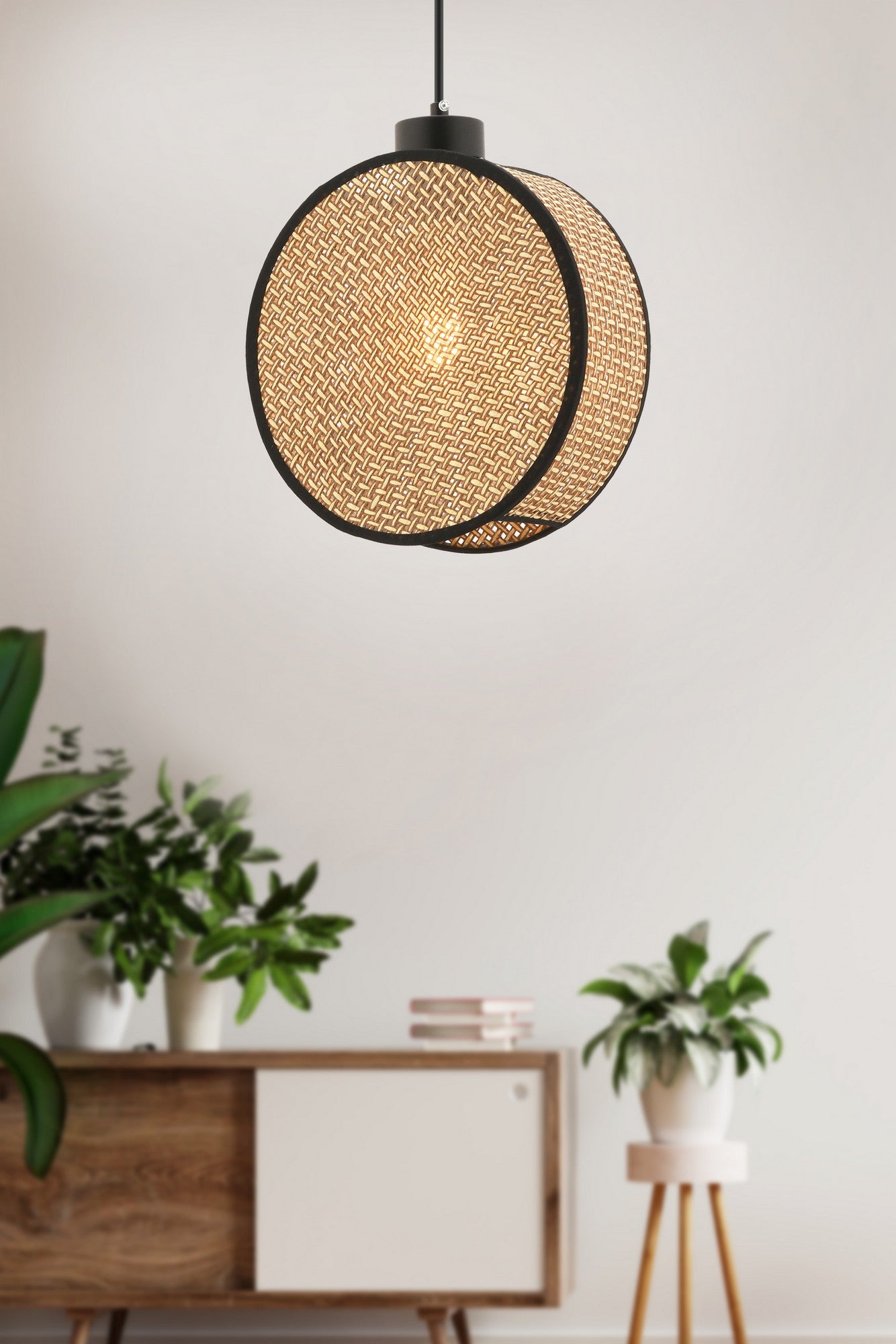 Candeeiro de Teto – 65 cm – Bege e Preto – Metal