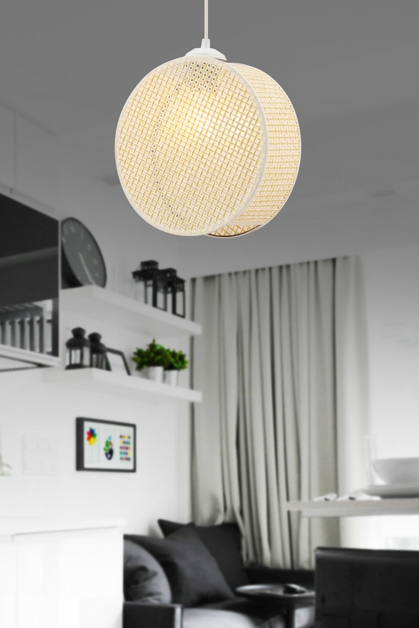 Candeeiro de Teto – 65 cm – Creme – Metal e Algodão