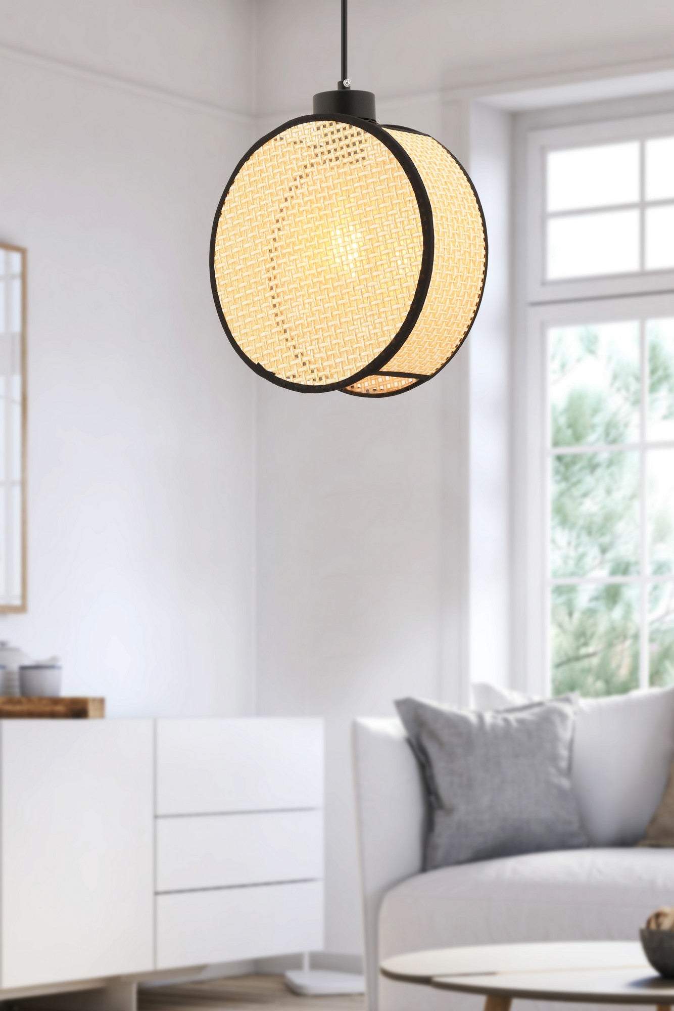 Candeeiro de Teto – 65 cm – Camelo – Metal e Algodão