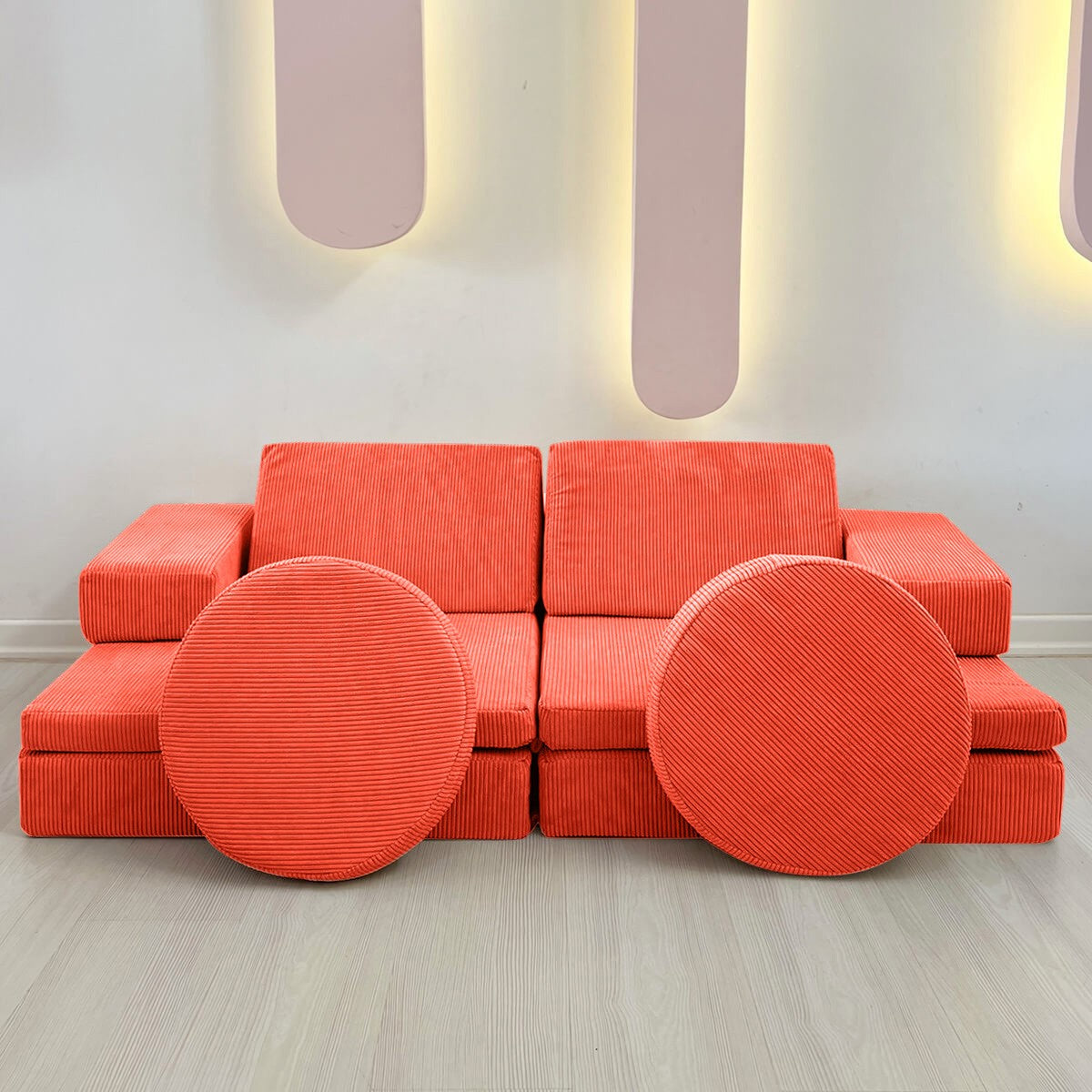 Sofá-cama elegante de 2 lugares, laranja, 140 x 70 x 46 cm | 100% poliéster, almofadas de espuma confortáveis | Perfeito para salas de estar e espaços de hóspedes