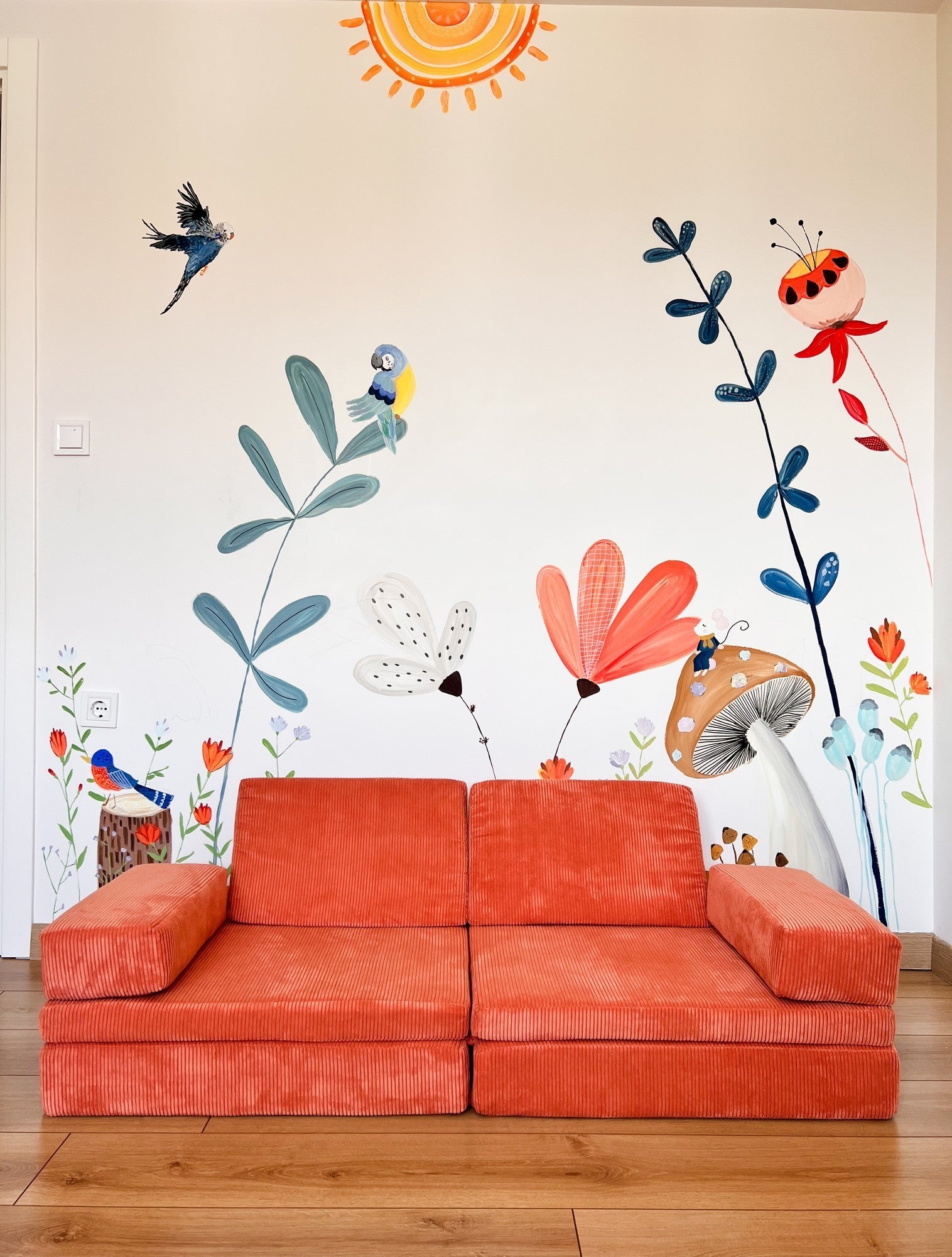 Sofá-cama elegante de 2 lugares, laranja, 140 x 70 x 46 cm | 100% poliéster, almofadas de espuma confortáveis | Perfeito para salas de estar e espaços de hóspedes