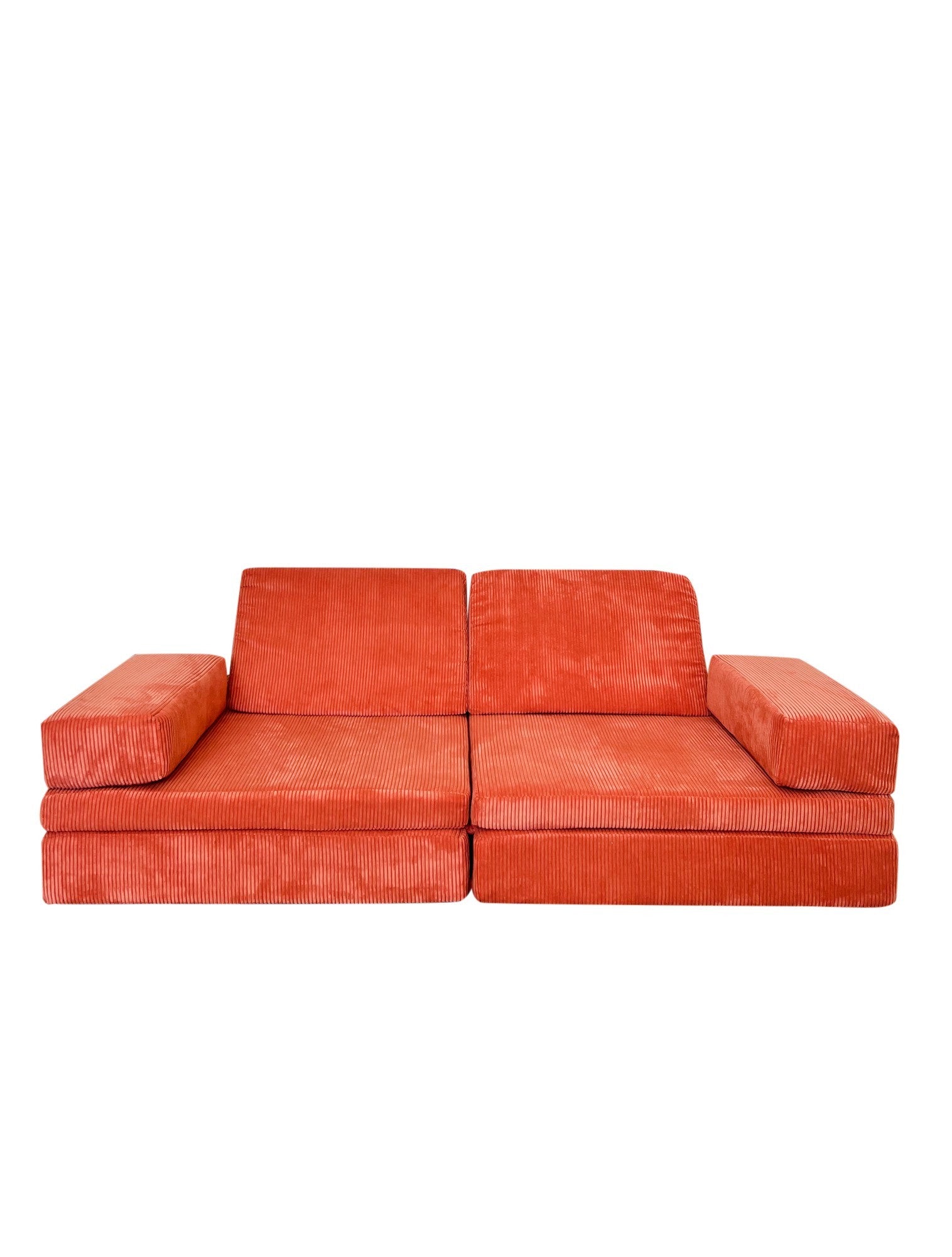 Sofá-cama elegante de 2 lugares, laranja, 140 x 70 x 46 cm | 100% poliéster, almofadas de espuma confortáveis | Perfeito para salas de estar e espaços de hóspedes