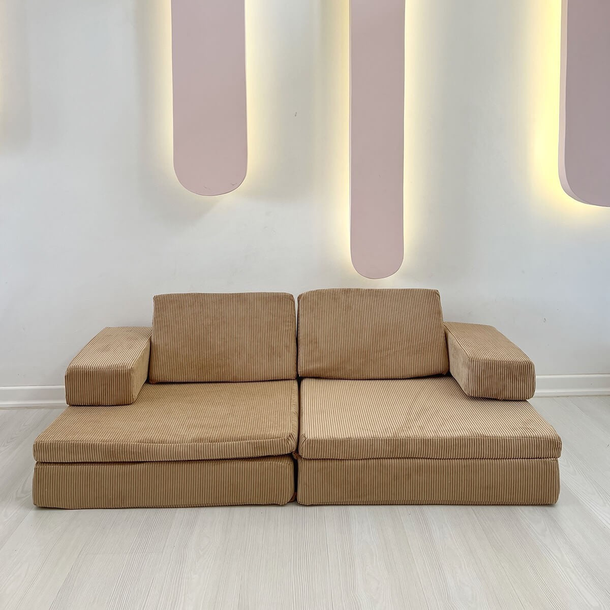 Sofá-cama elegante de 2 lugares, cor camelo, 140 x 70 x 46 cm | 100% poliéster, almofadas de espuma confortáveis | Perfeito para salas de estar e espaços de hóspedes