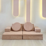 Sofá-cama elegante de 2 lugares, rosa, 140 x 70 x 46 cm | 100% poliéster, almofadas de espuma confortáveis | Perfeito para espaços pequenos e decoração moderna