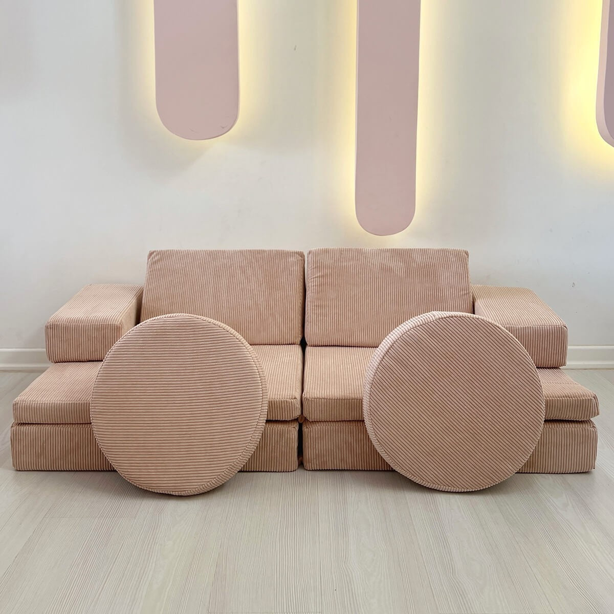 Sofá-cama elegante de 2 lugares, rosa, 140 x 70 x 46 cm | 100% poliéster, almofadas de espuma confortáveis | Perfeito para espaços pequenos e decoração moderna