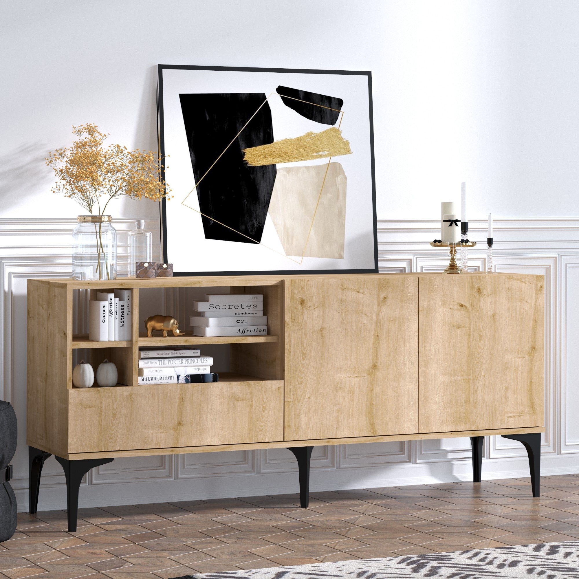 Móvel de TV – 80 cm x 40 cm x 180 cm – Carvalho – Painel de partículas revestido a melamina