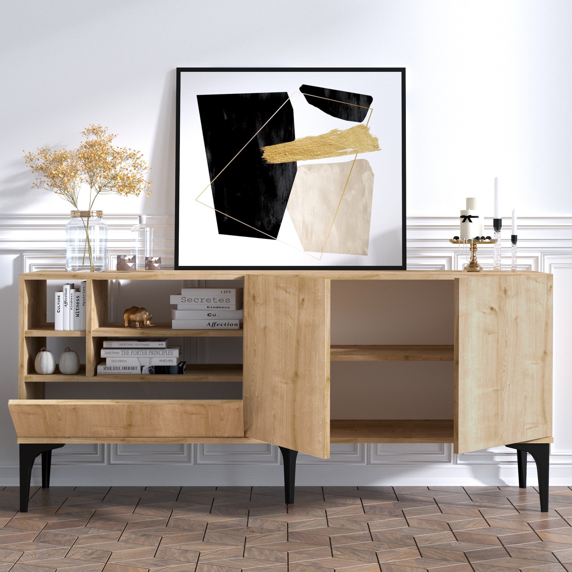 Móvel de TV – 80 cm x 40 cm x 180 cm – Carvalho – Painel de partículas revestido a melamina