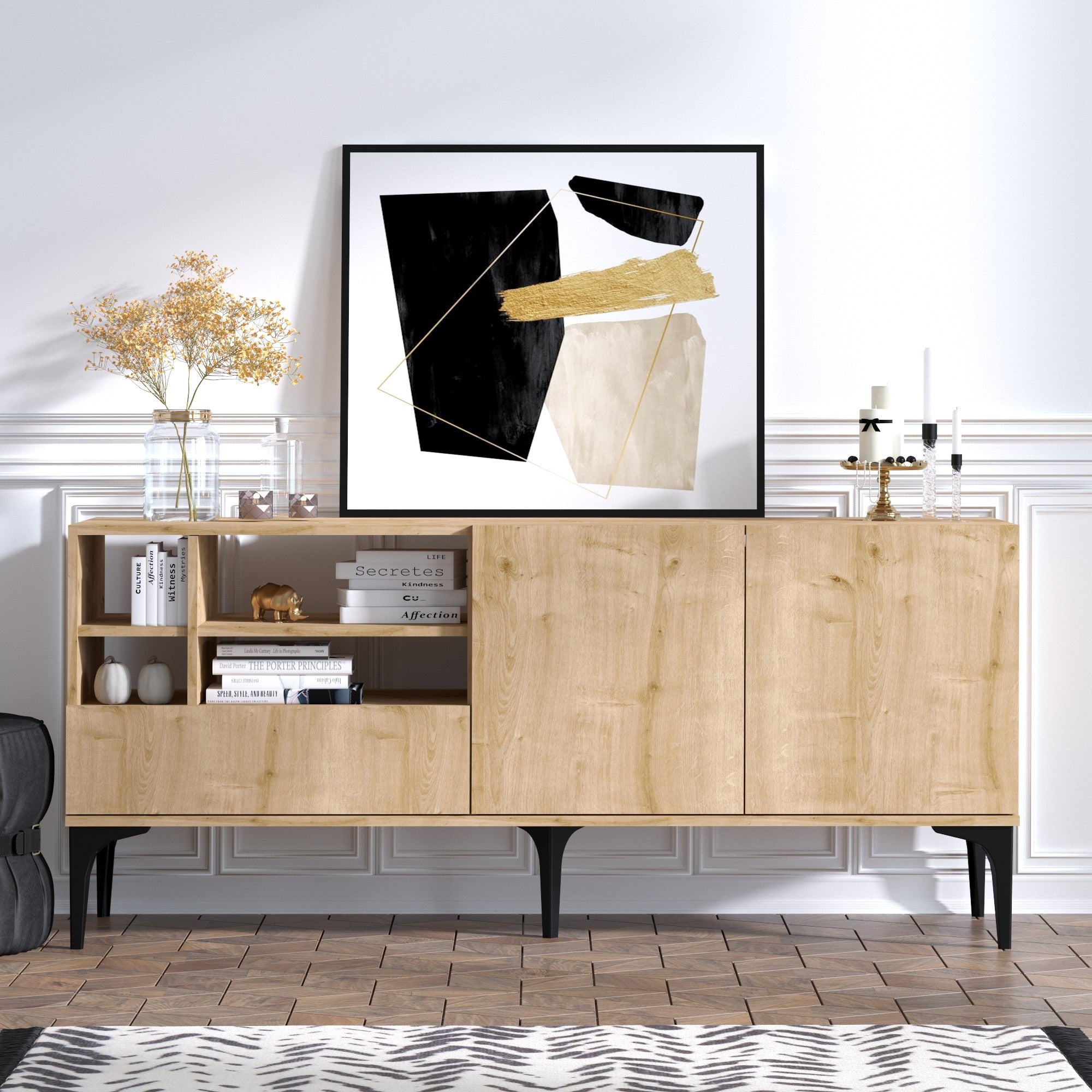 Móvel de TV – 80 cm x 40 cm x 180 cm – Carvalho – Painel de partículas revestido a melamina