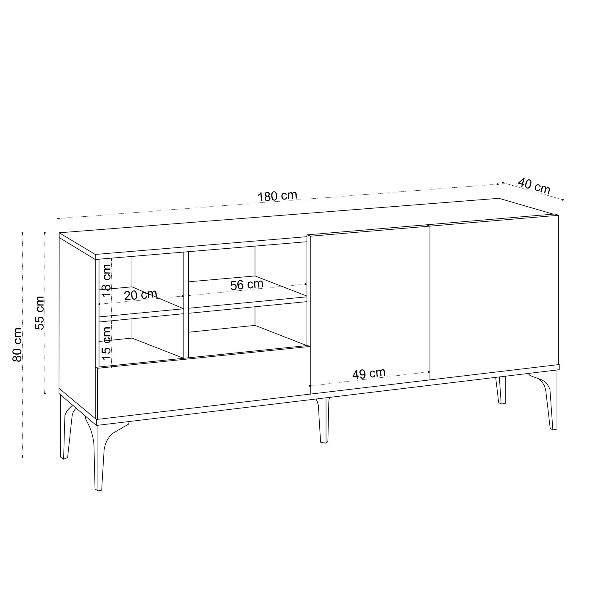 Móvel de TV – 80 cm x 40 cm x 180 cm – Carvalho – Painel de partículas revestido a melamina