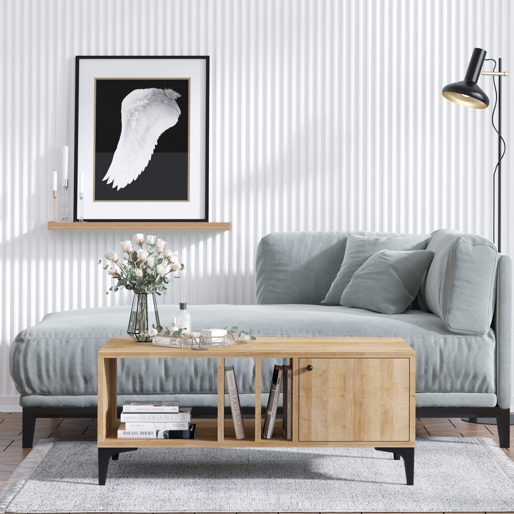 Mesa de Centro Elegante em Carvalho, 100 cm x 47 cm x 50 cm | Painel de Partículas 100% Revestido em Melamina, 18 mm de Espessura | Pernas de Plástico, Perfeita para Decoração Tradicional e Escandinava