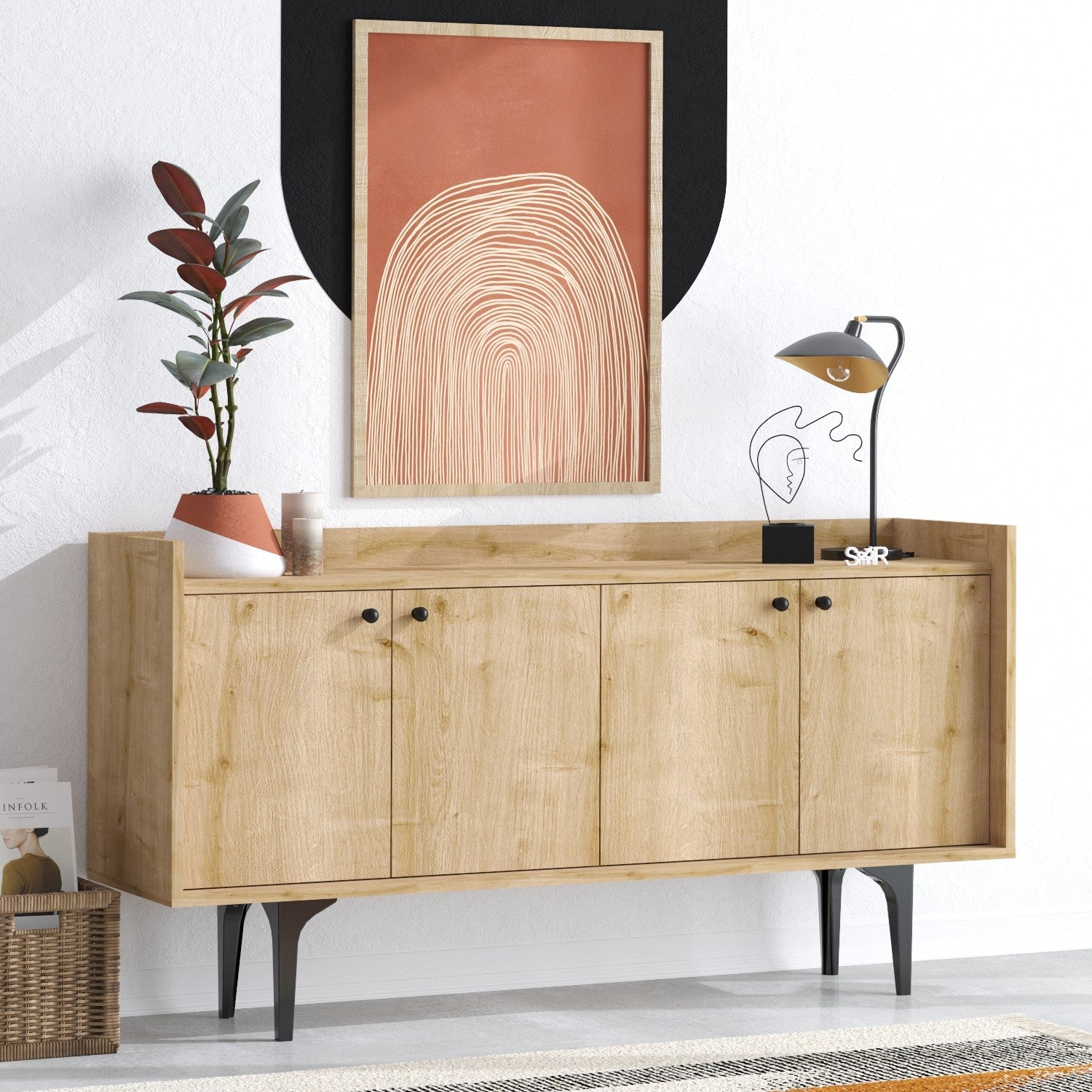 Aparador – 150 x 80 x 40 cm – Carvalho Safira – Painéis de Partículas revestidos a melamina