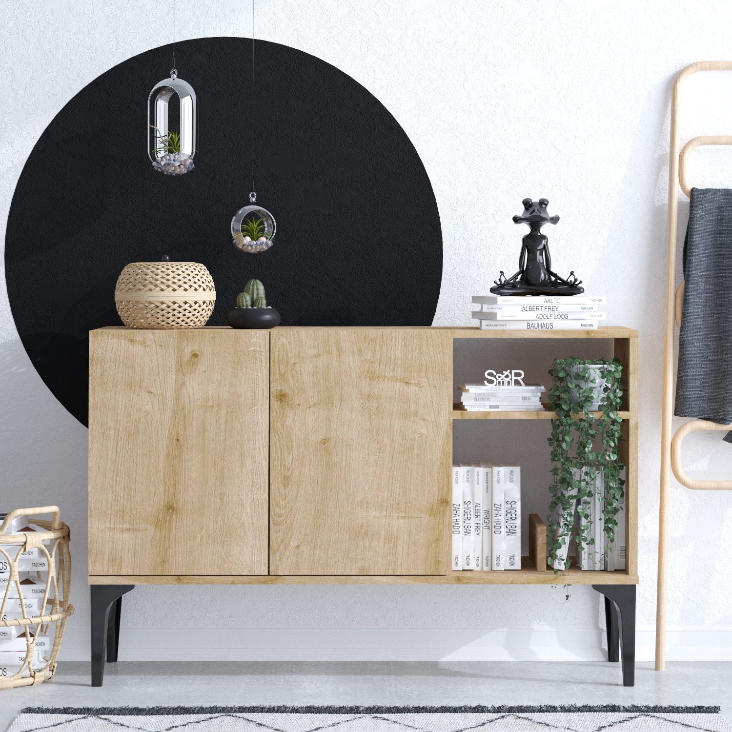 Aparador – 120 x 80 x 40 cm – Carvalho Safira e Preto – MDF