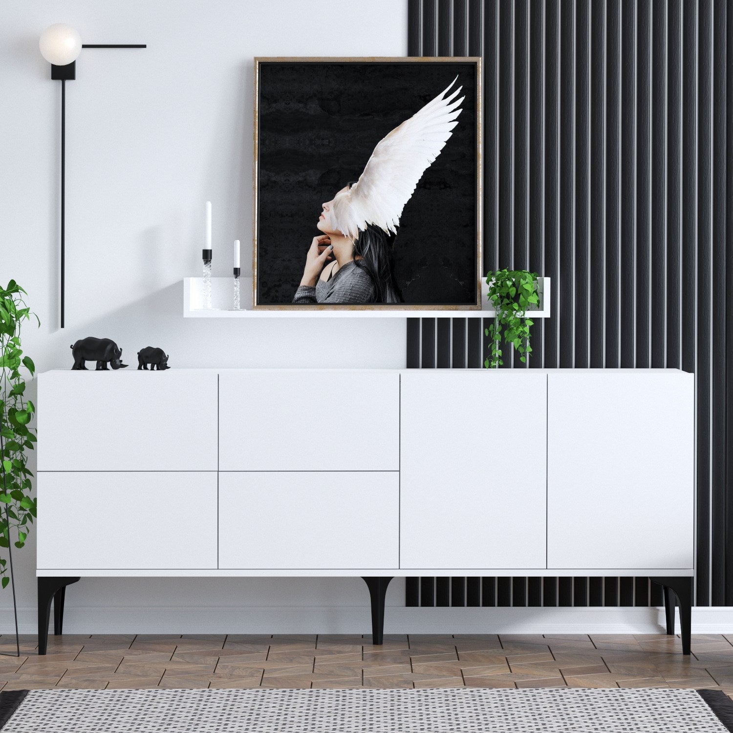 Aparador Elegante – 180 x 80 x 40 cm – Branco e Preto – Painel de partículas revestido a melamina