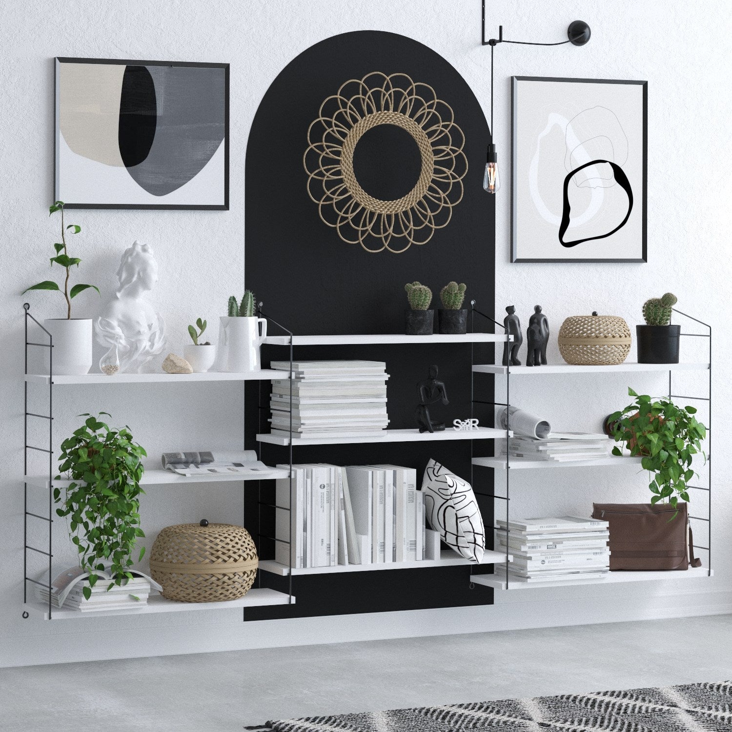 Estante de livros – 85x216x20 cm – Branco e Preto – Painéis de partículas revestidos a melamina