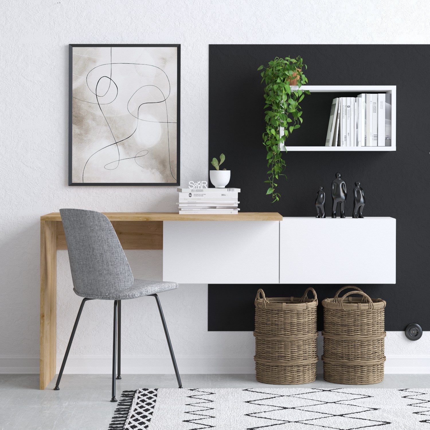 Secretária Moderna – 145 x 74 x 45 cm – Branco e Carvalho – MDF